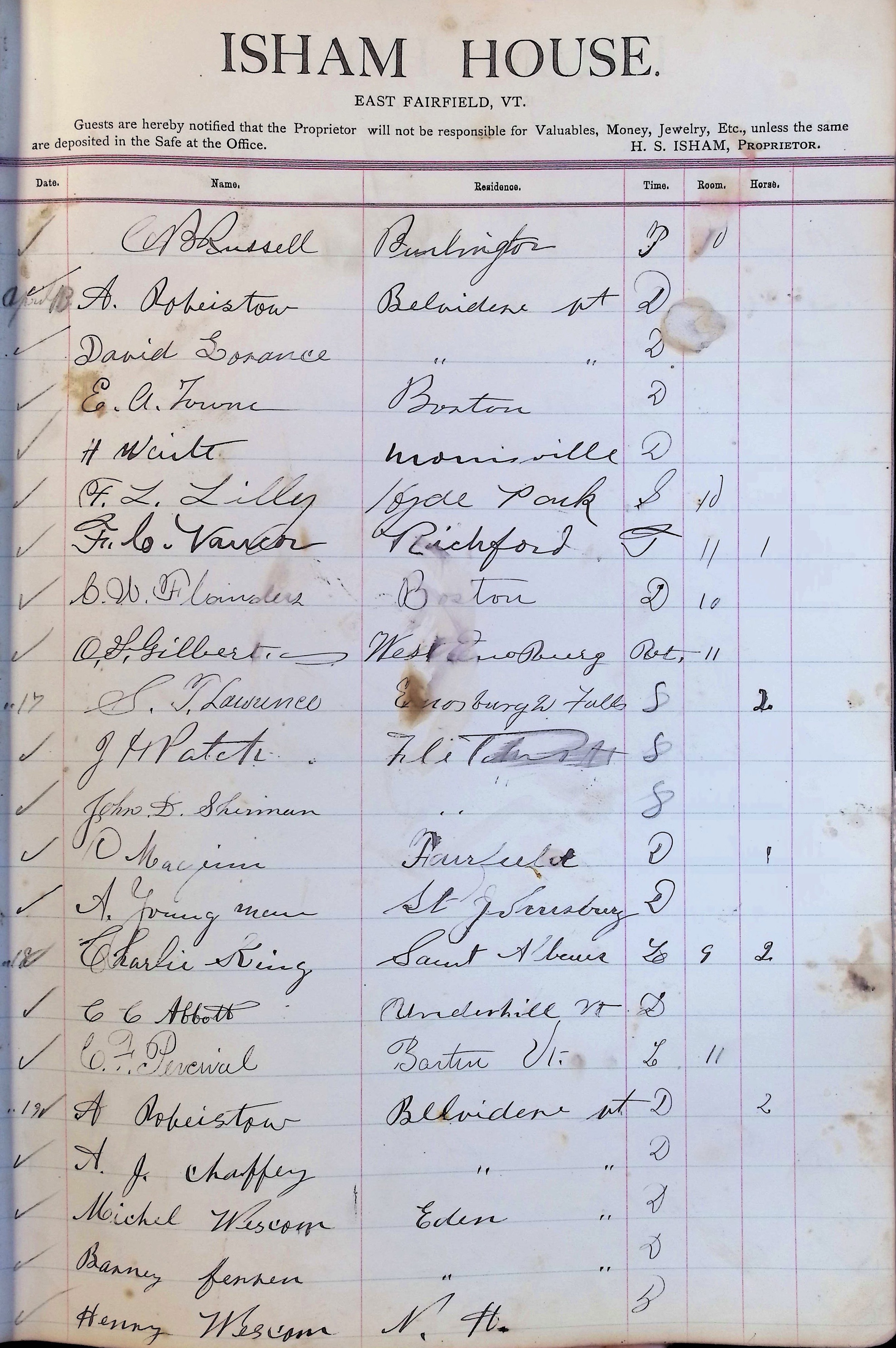 Isham Hotel register Vol. 3, Page 131