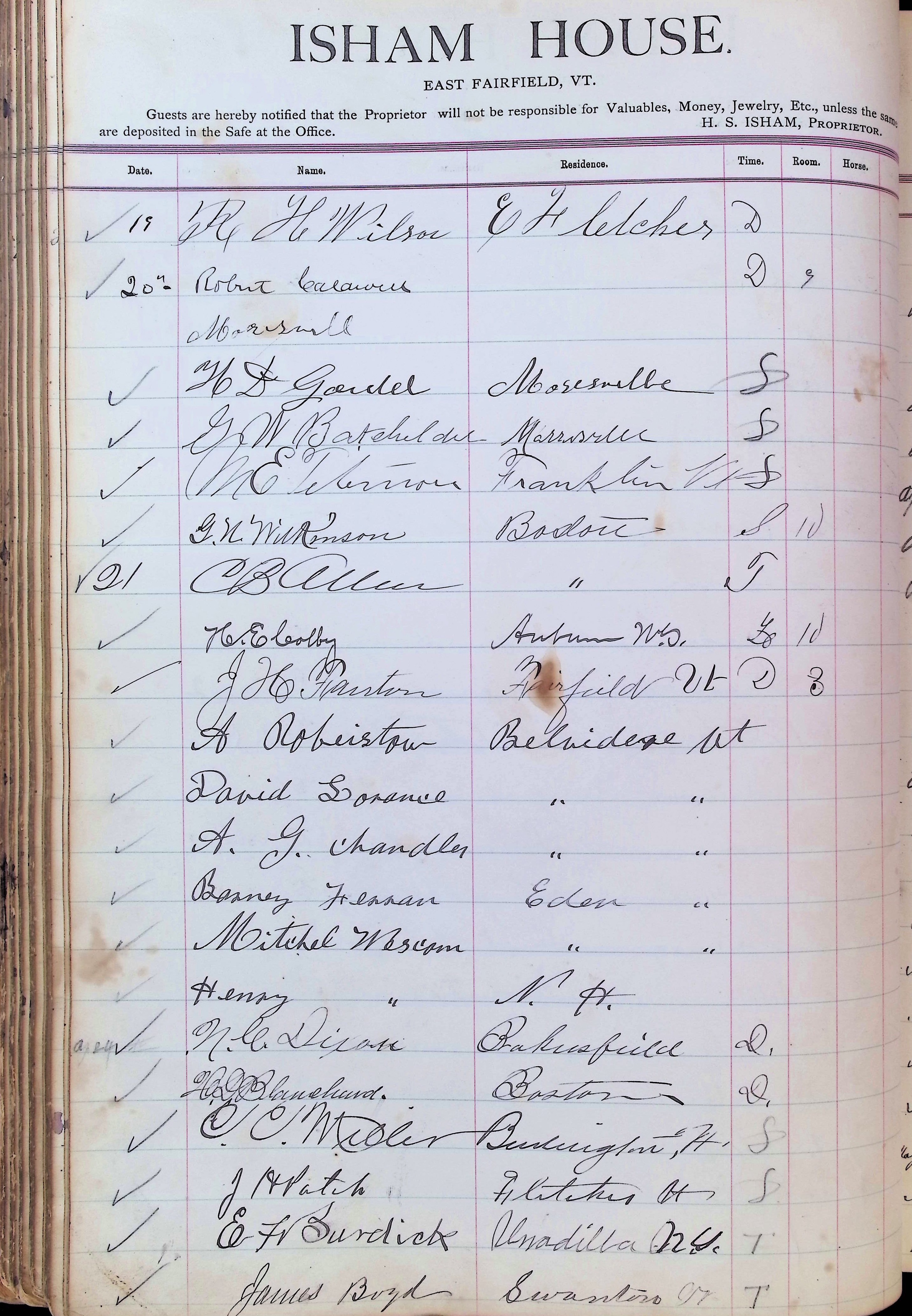 Isham Hotel register Vol. 3, Page 132