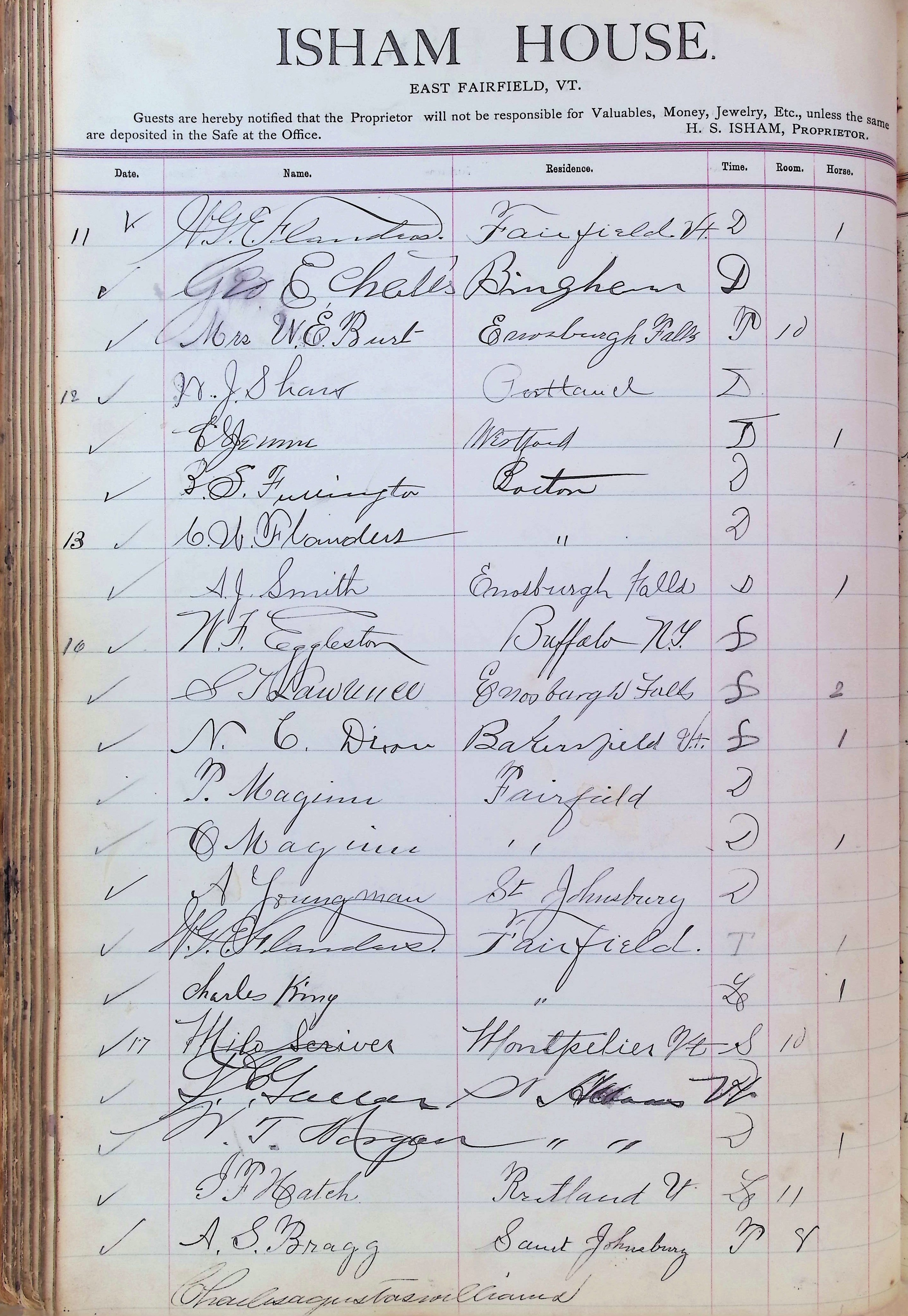 Isham Hotel register Vol. 3, Page 136