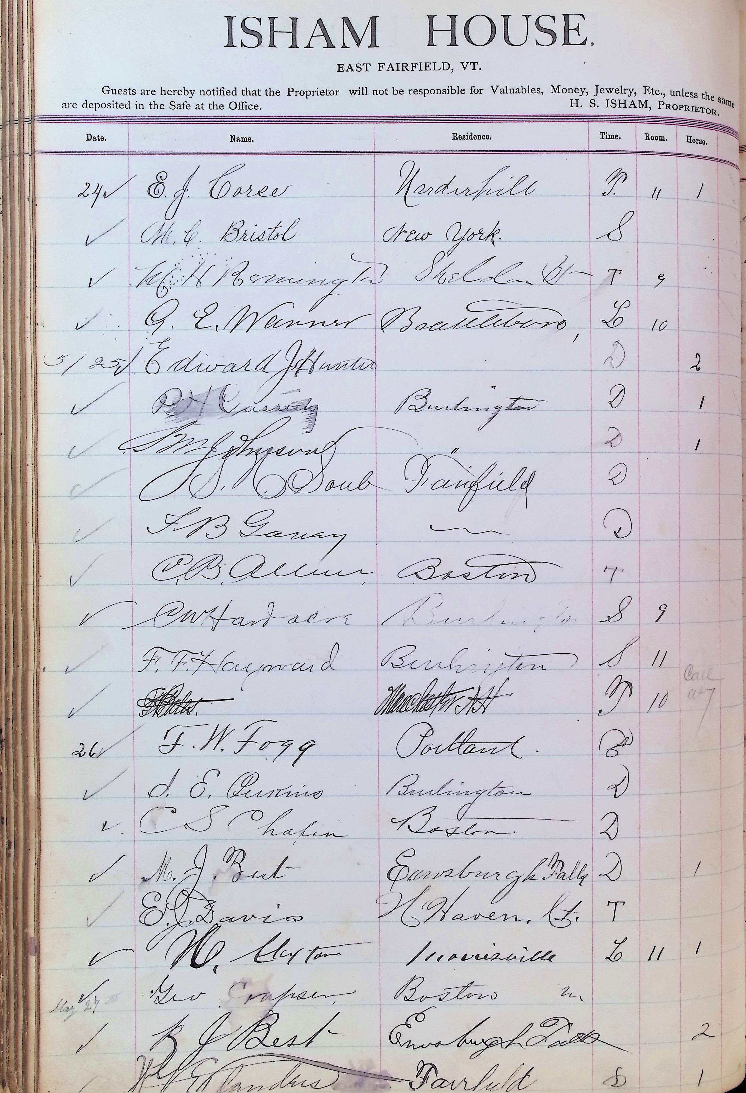 Isham Hotel register Vol. 3, Page 138