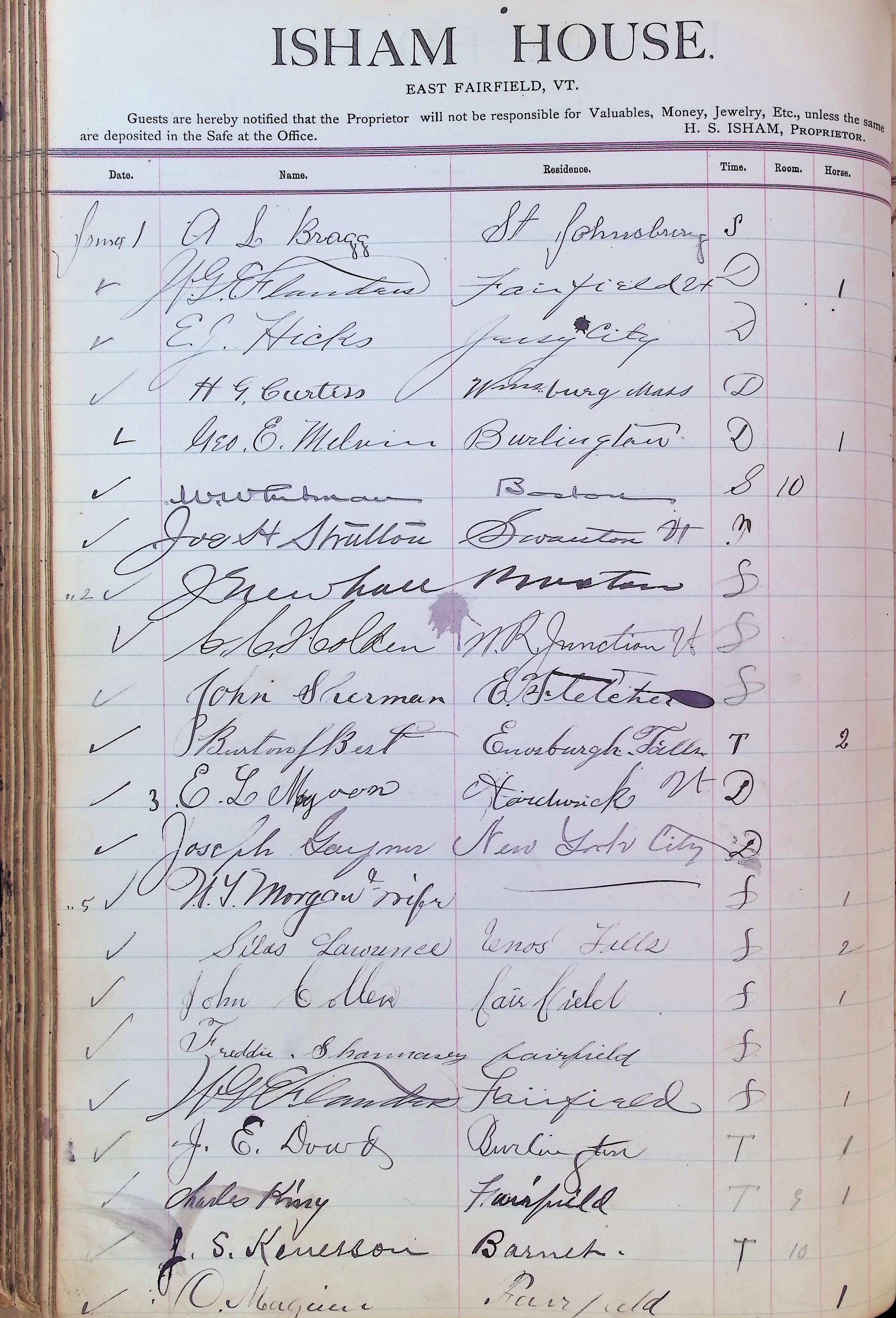 Isham Hotel register Vol. 3, Page 140