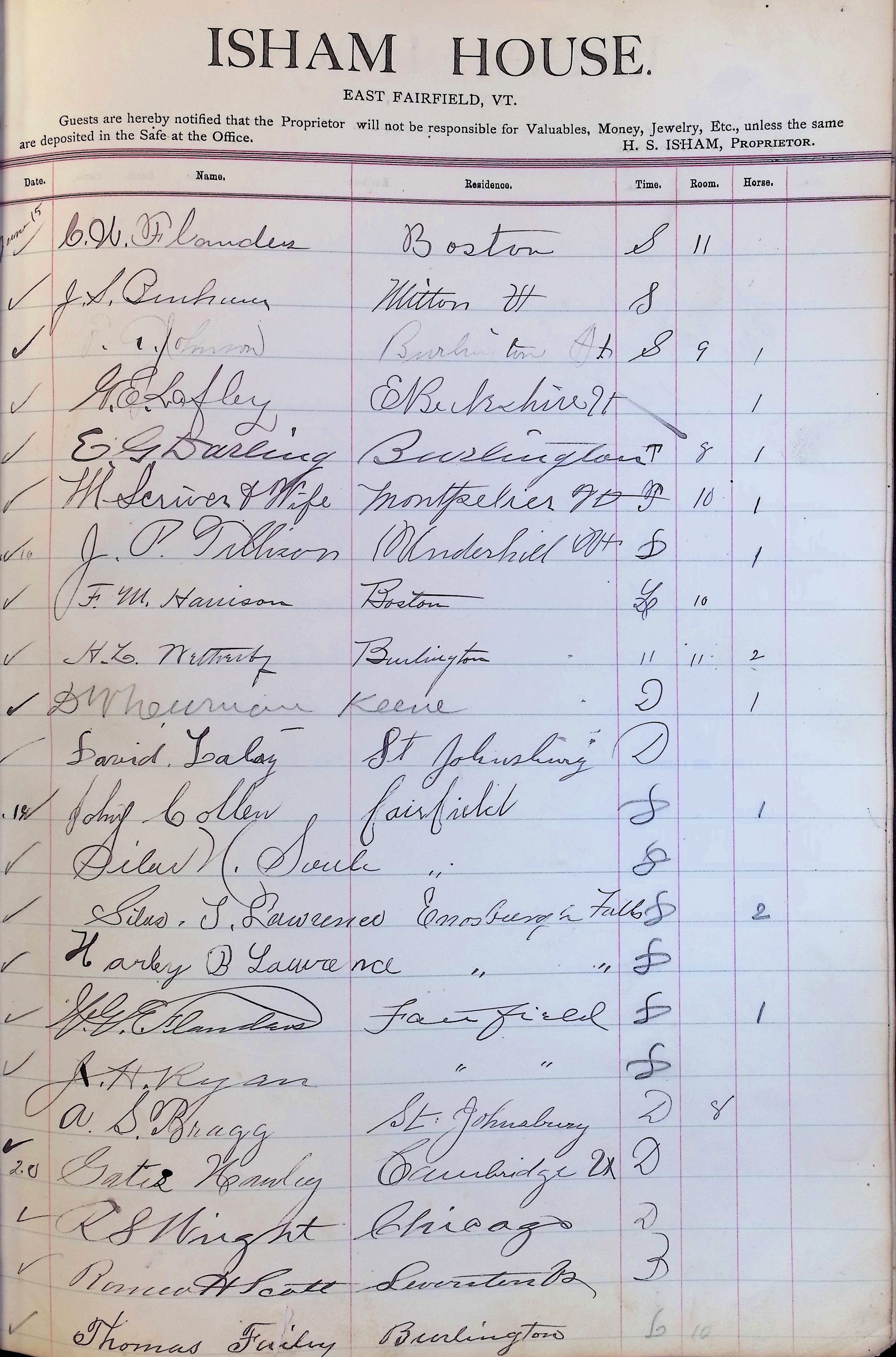 Isham Hotel register Vol. 3, Page 143