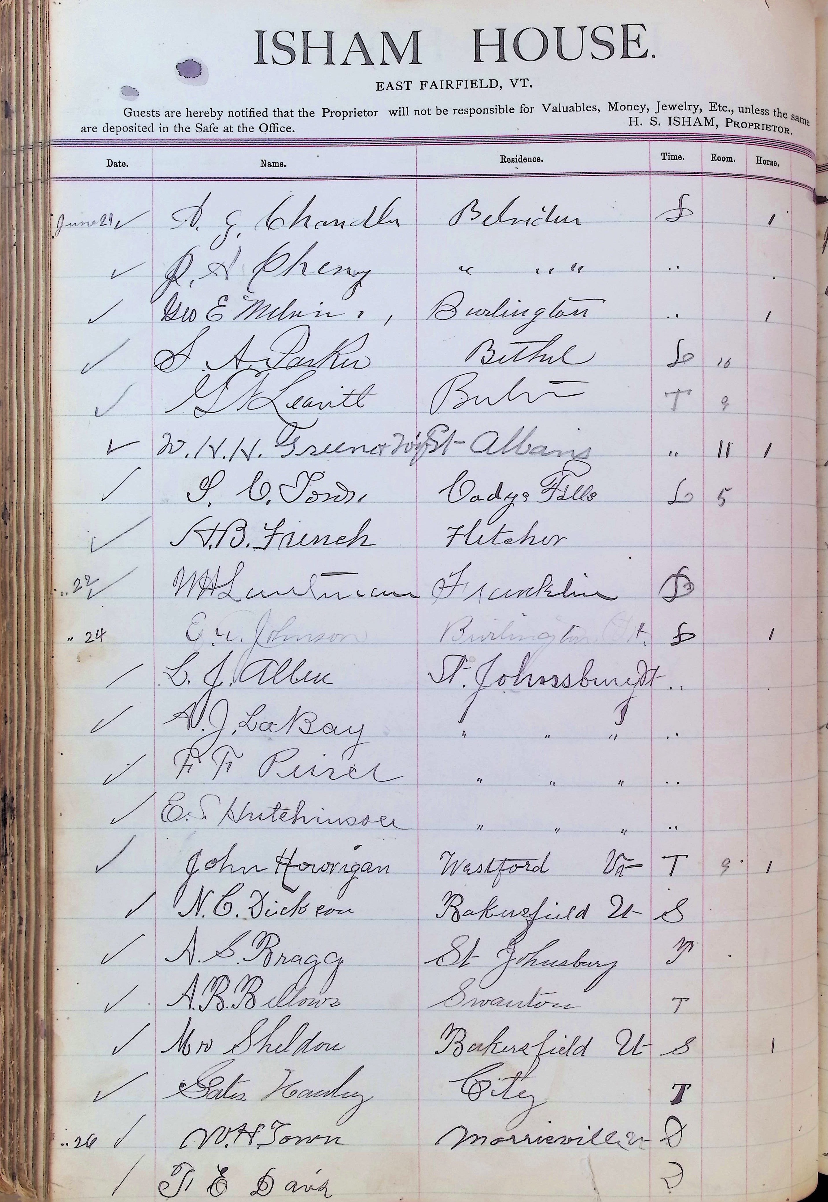 Isham Hotel register Vol. 3, Page 144