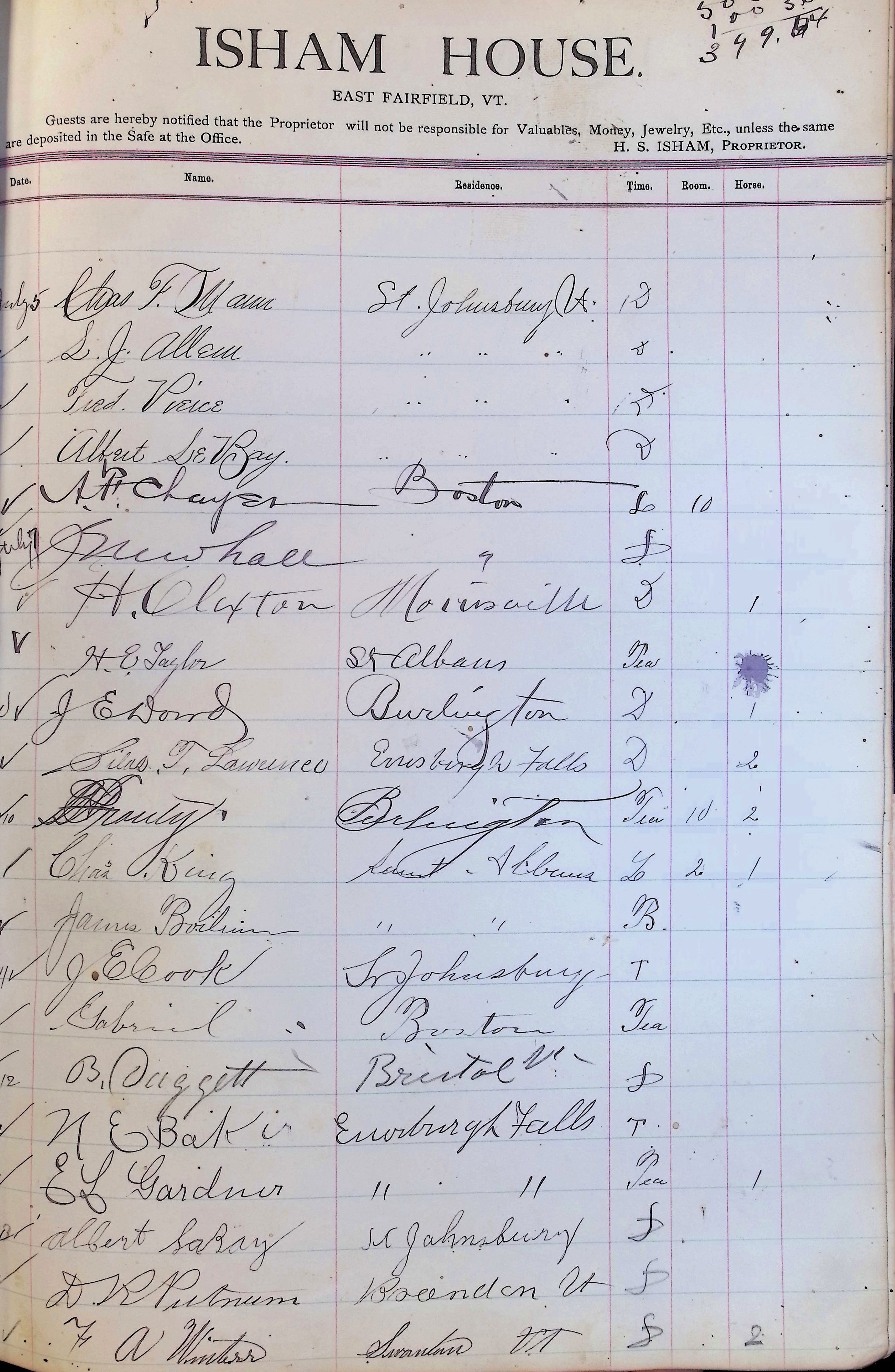 Isham Hotel register Vol. 3, Page 147
