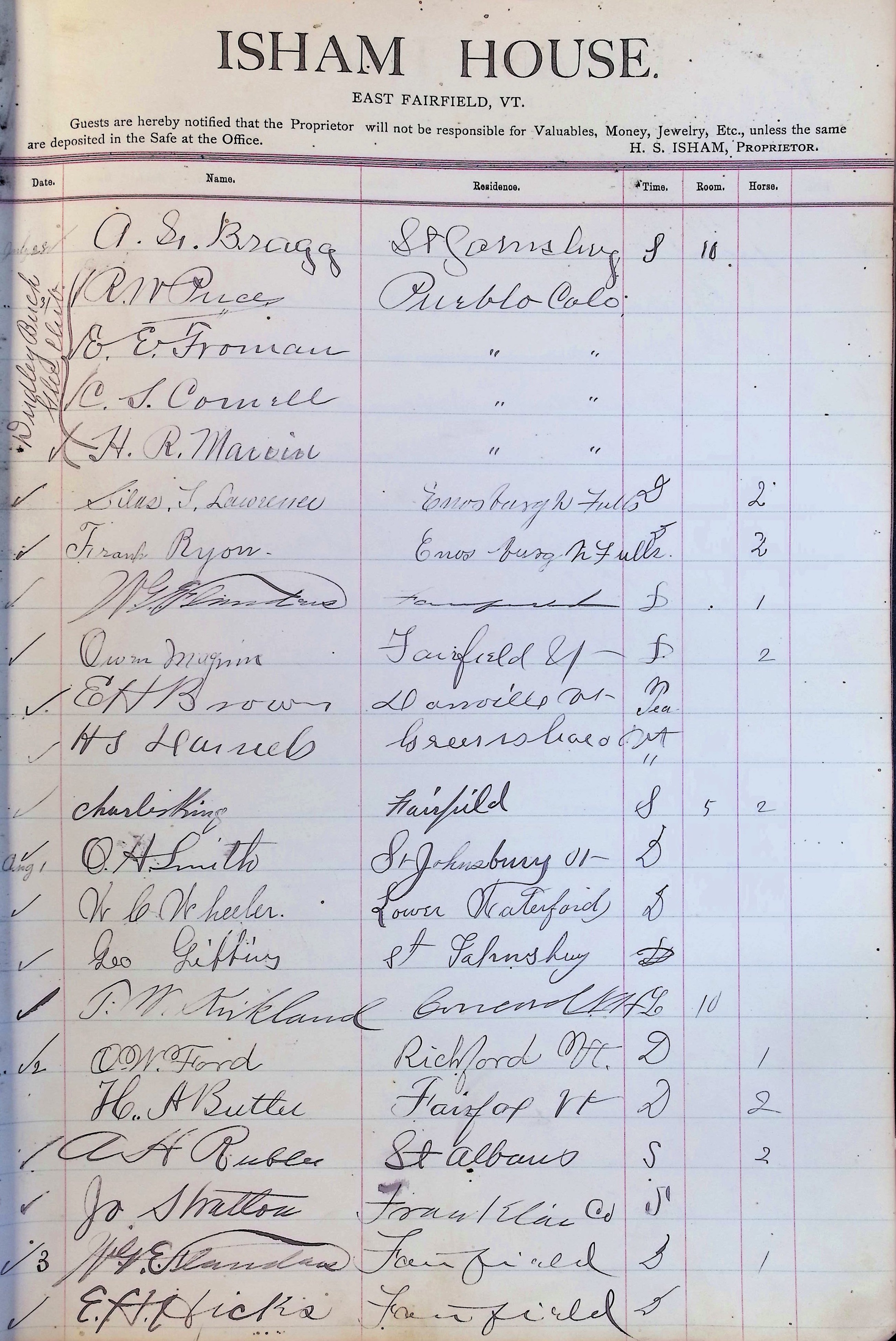 Isham Hotel register Vol. 3, Page 151