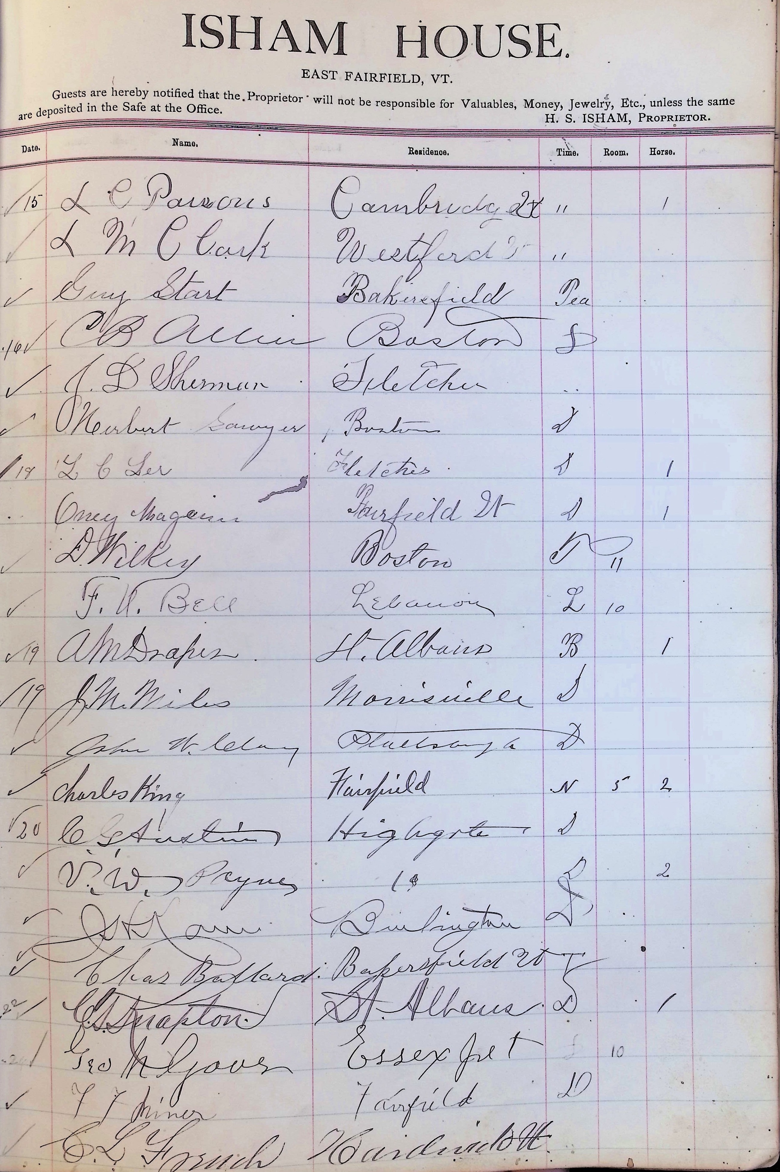 Isham Hotel register Vol. 3, Page 159