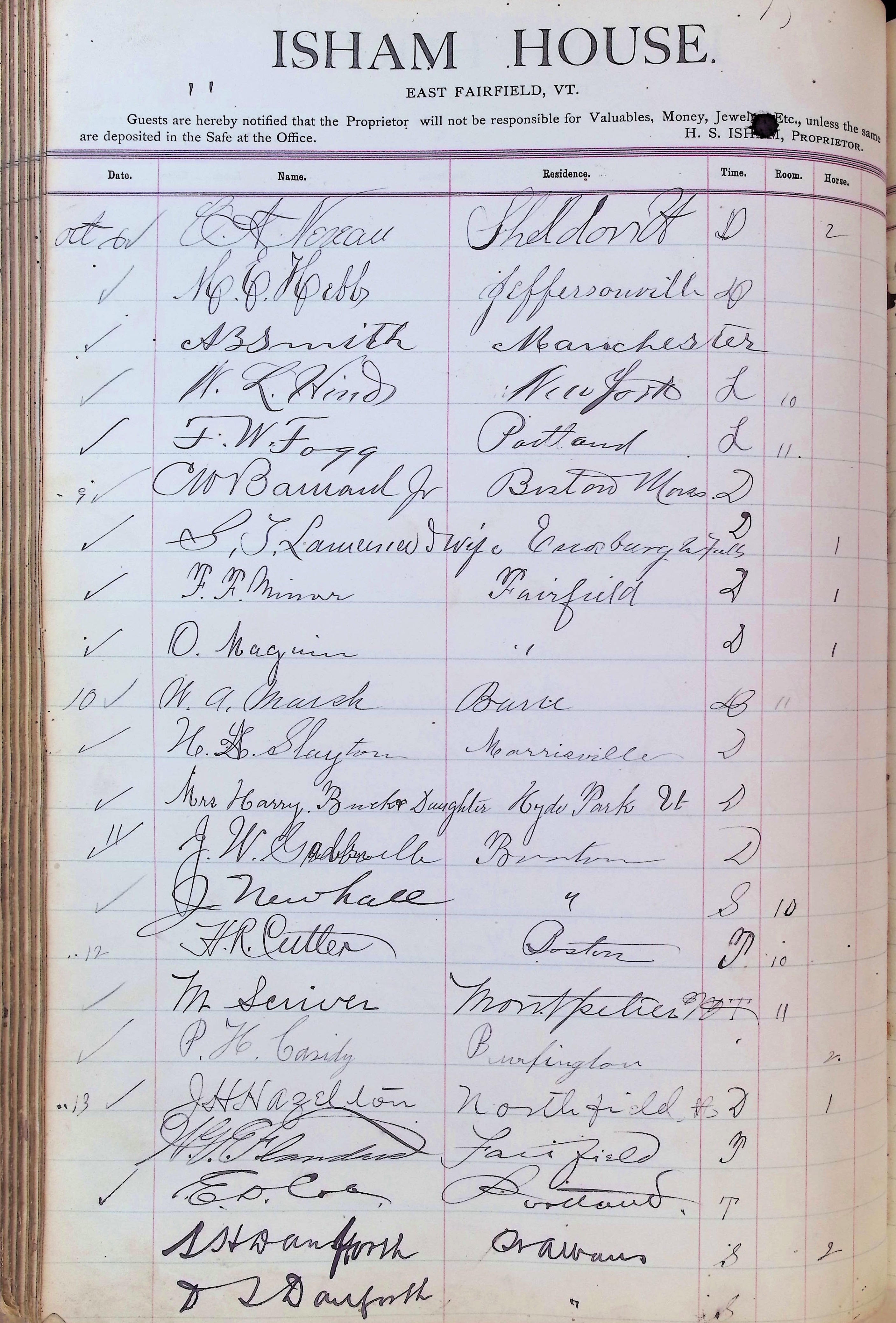 Isham Hotel register Vol. 3, Page 162