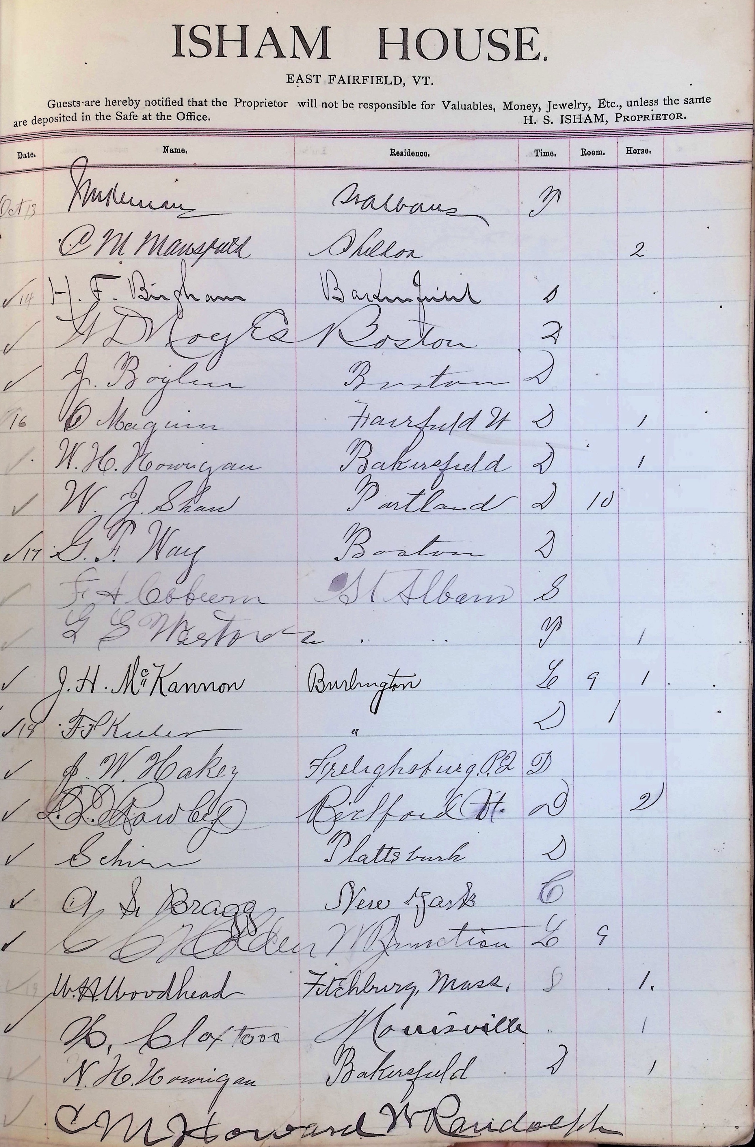 Isham Hotel register Vol. 3, Page 163
