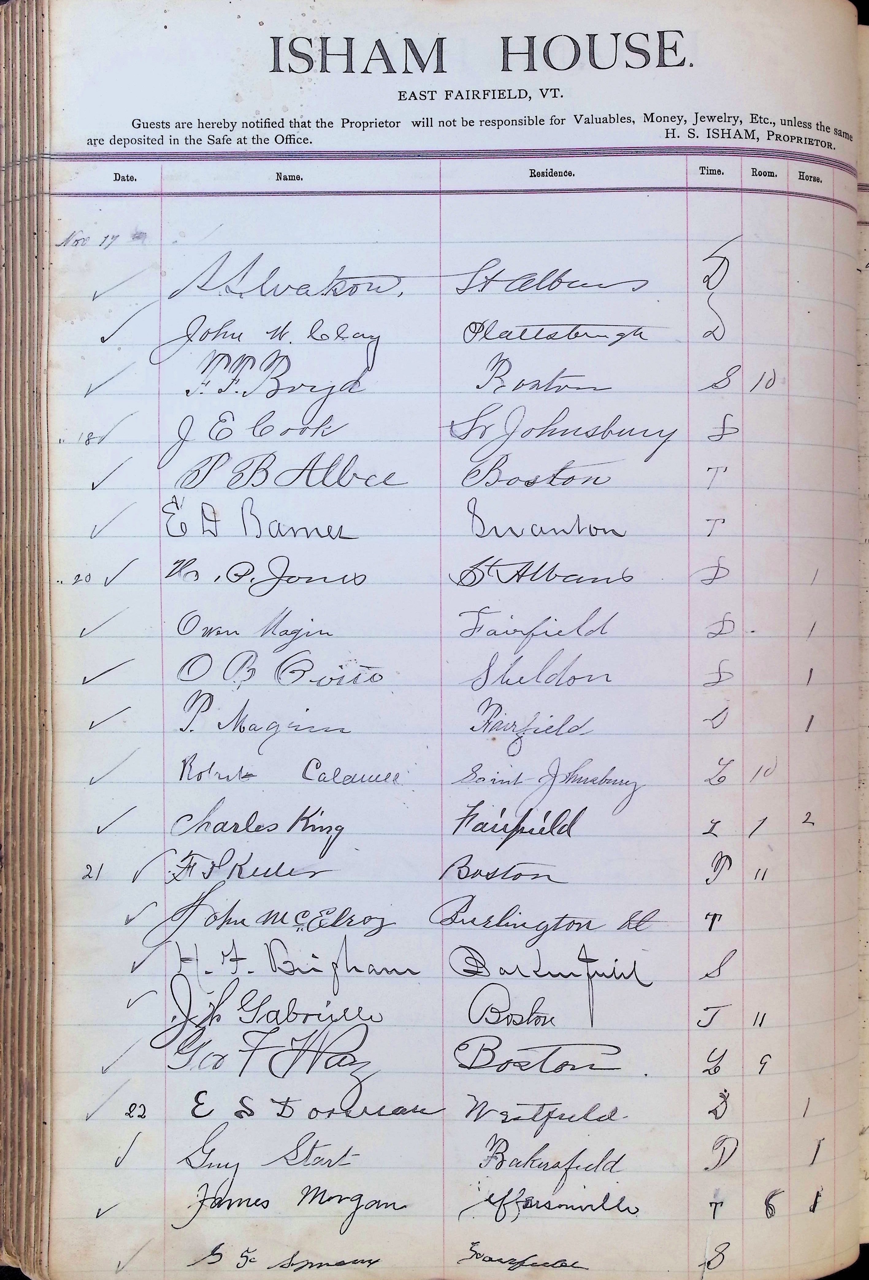 Isham Hotel register Vol. 3, Page 168