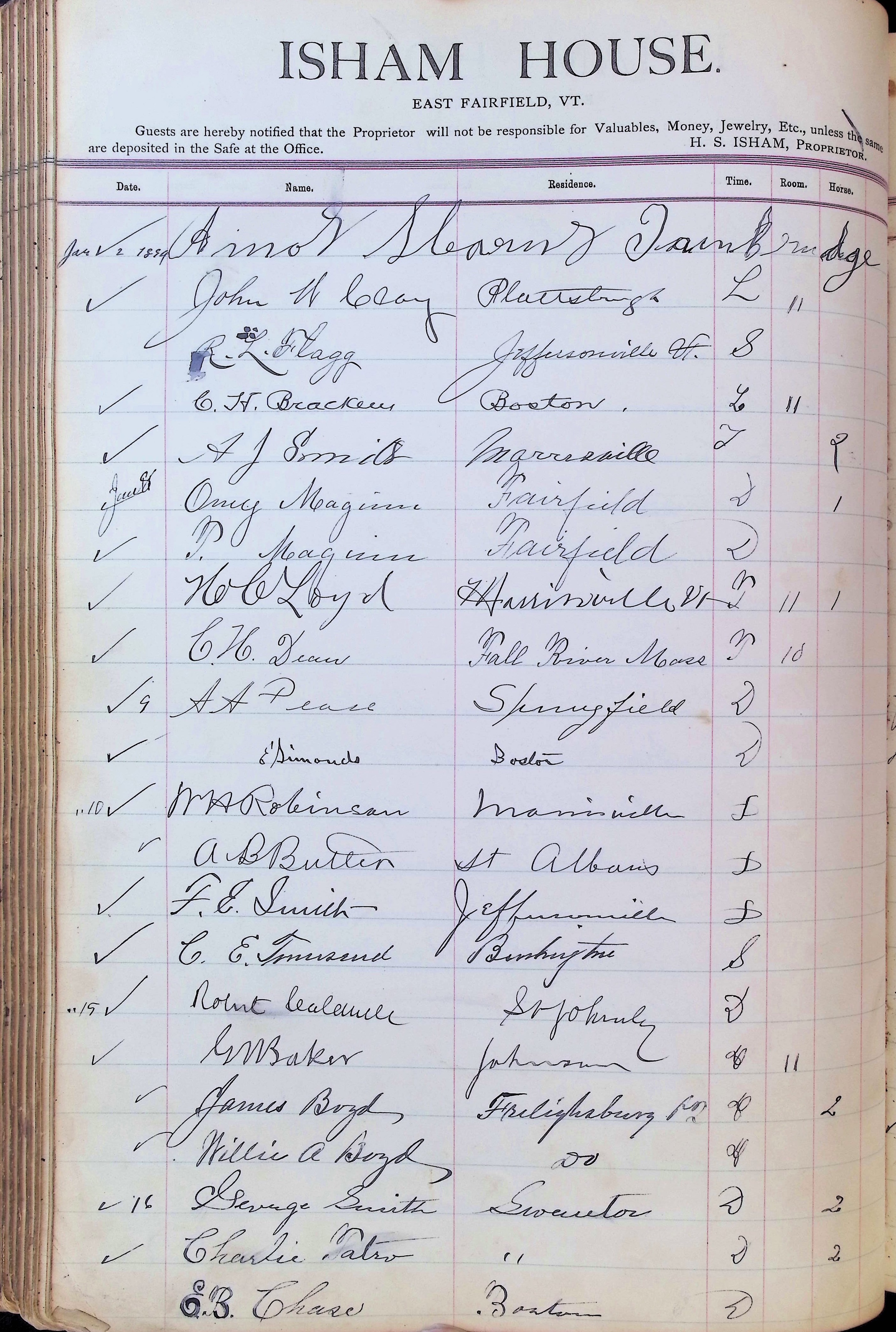 Isham Hotel register Vol. 3, Page 176