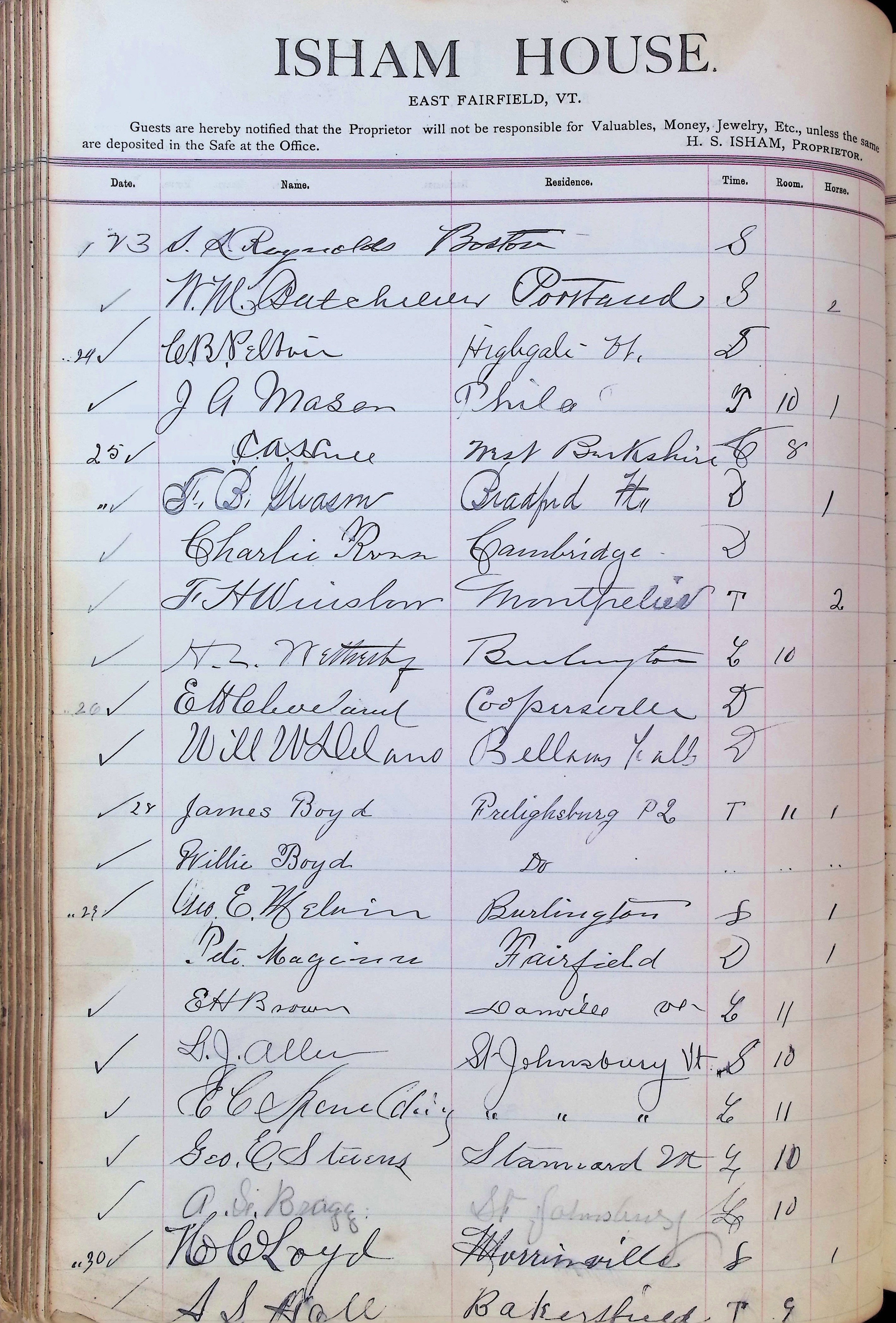 Isham Hotel register Vol. 3, Page 178