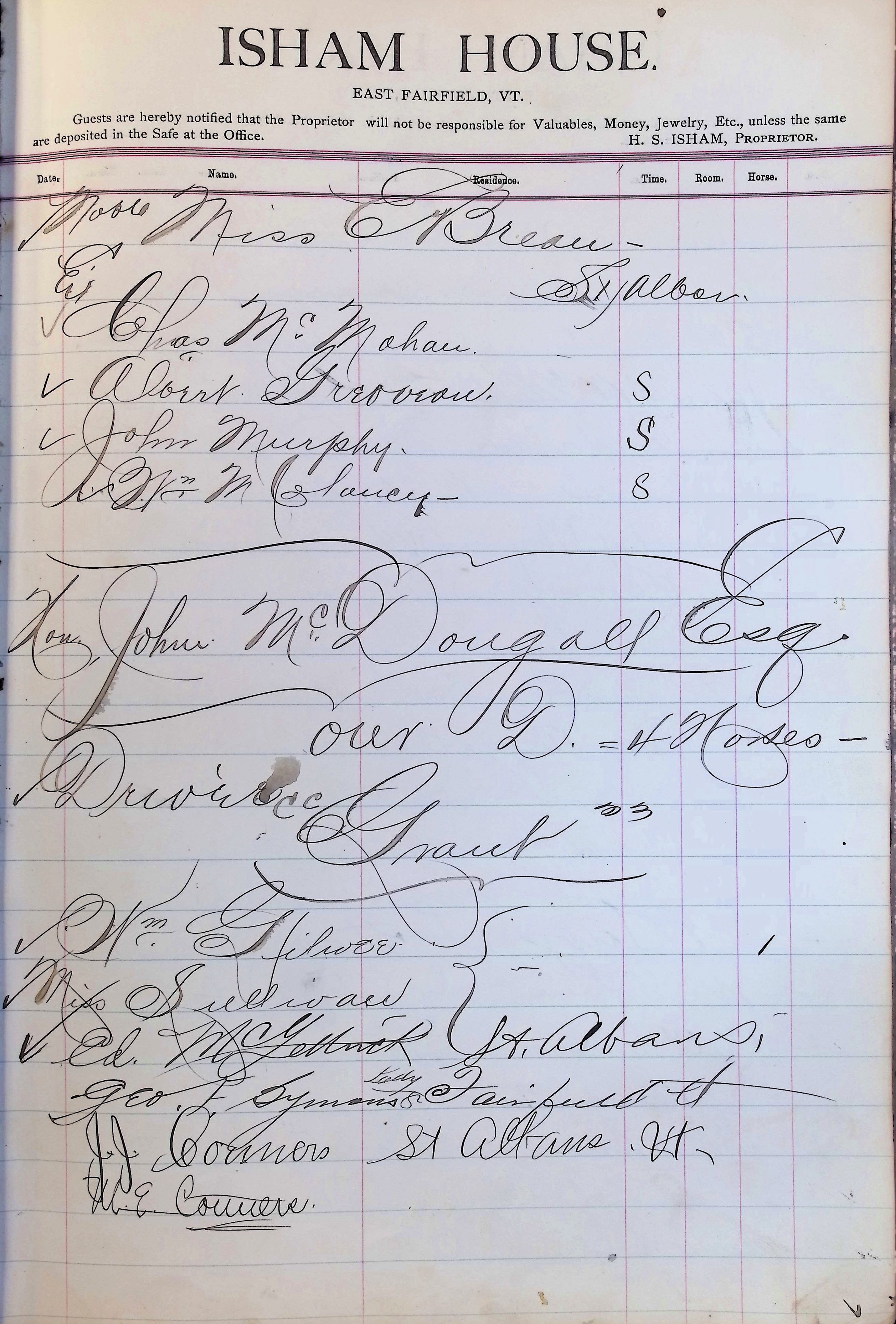 Isham Hotel register Vol. 3, Page 193