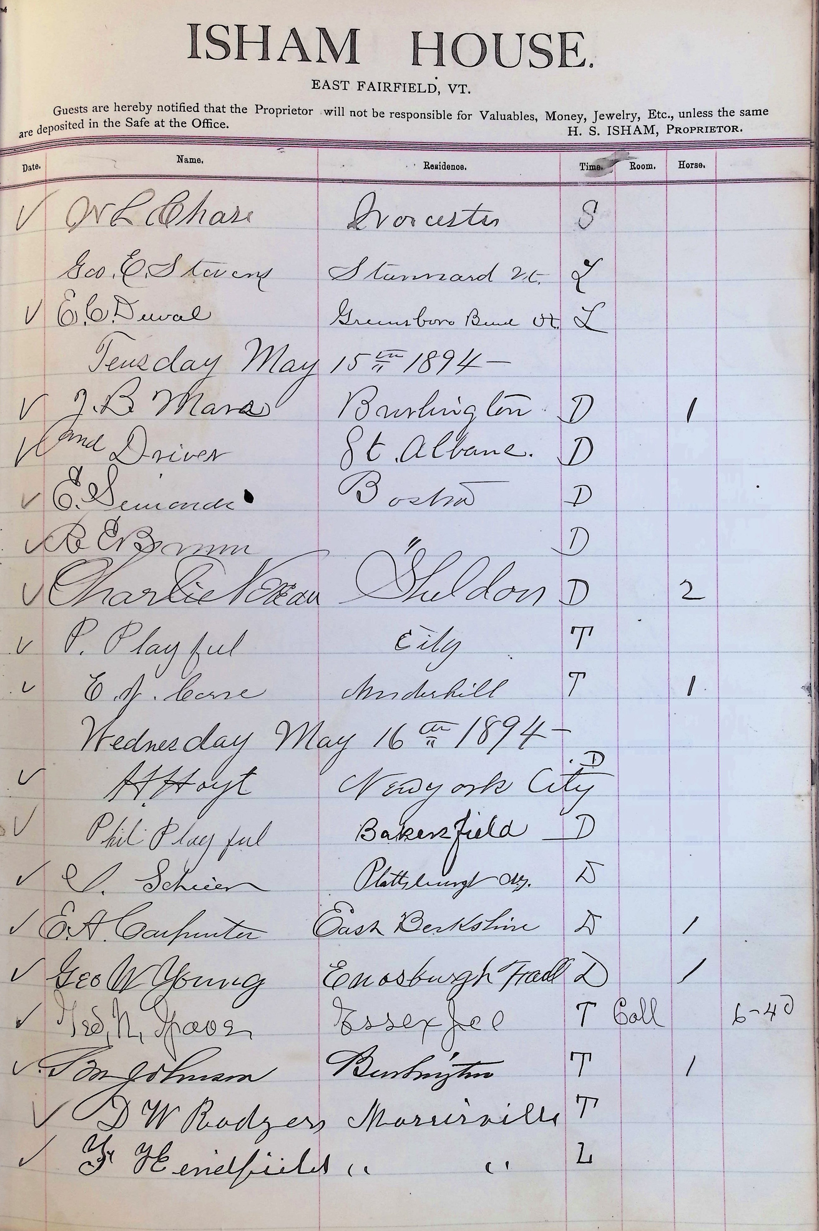Isham Hotel register Vol. 3, Page 197