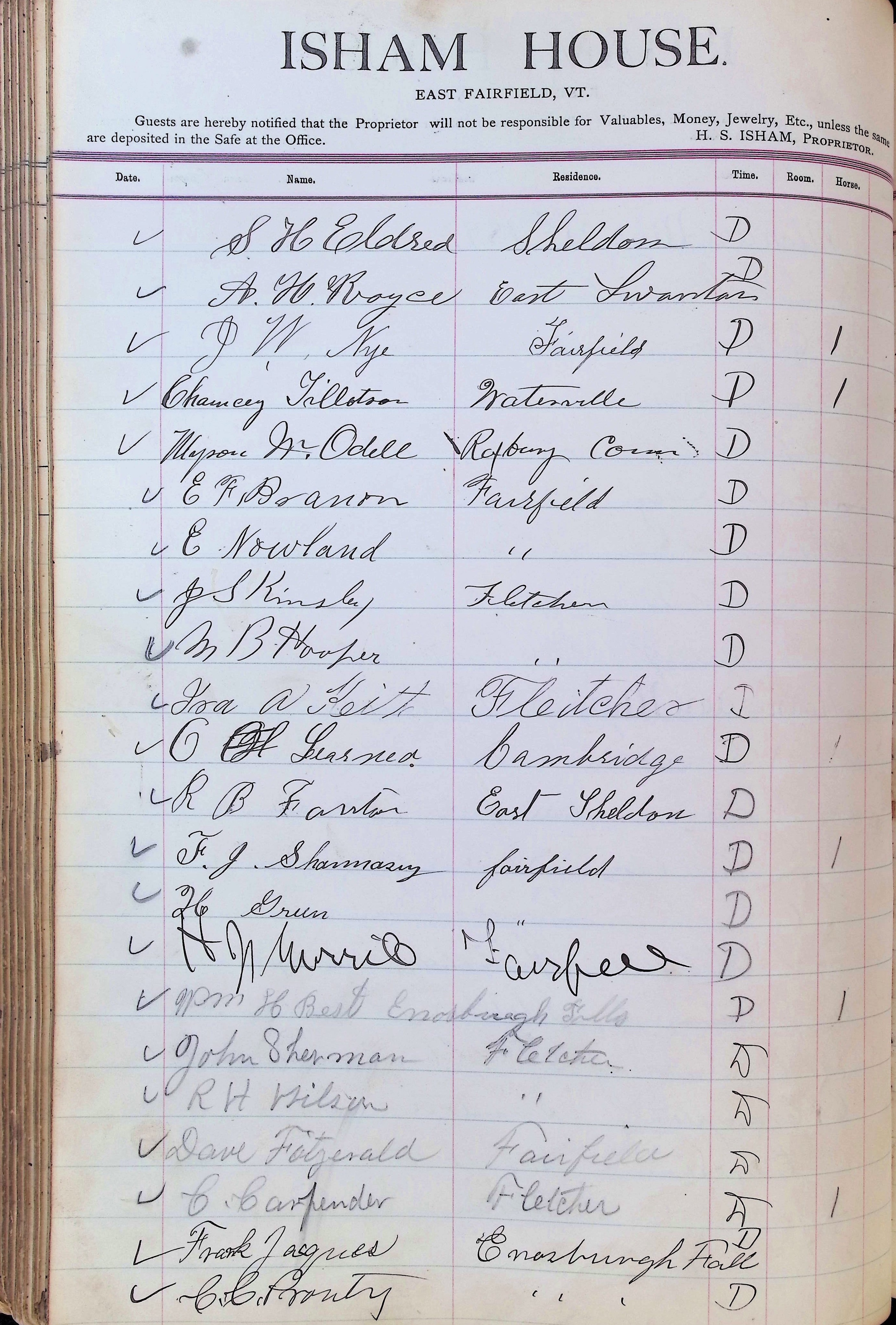 Isham Hotel register Vol. 3, Page 200