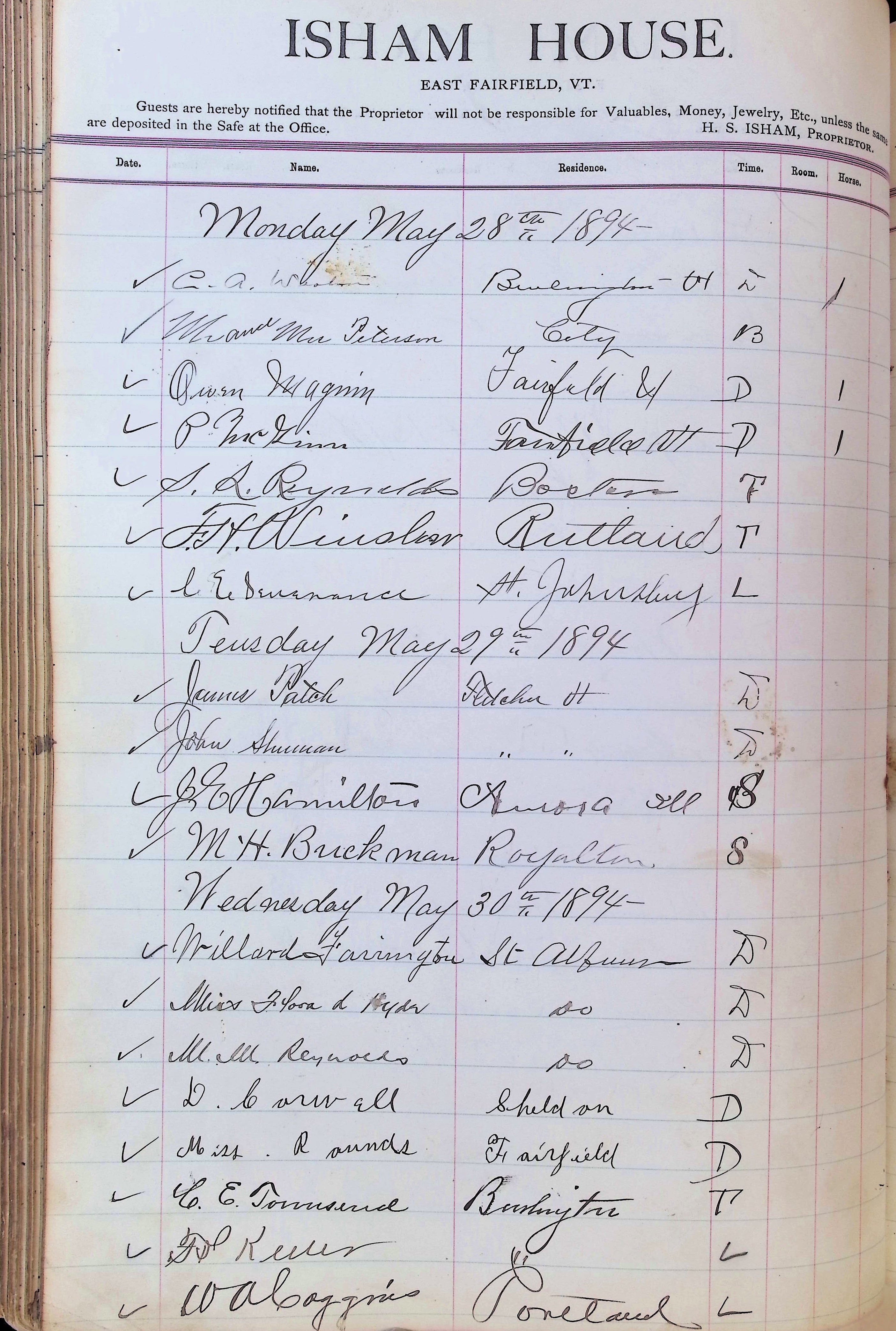 Isham Hotel register Vol. 3, Page 202