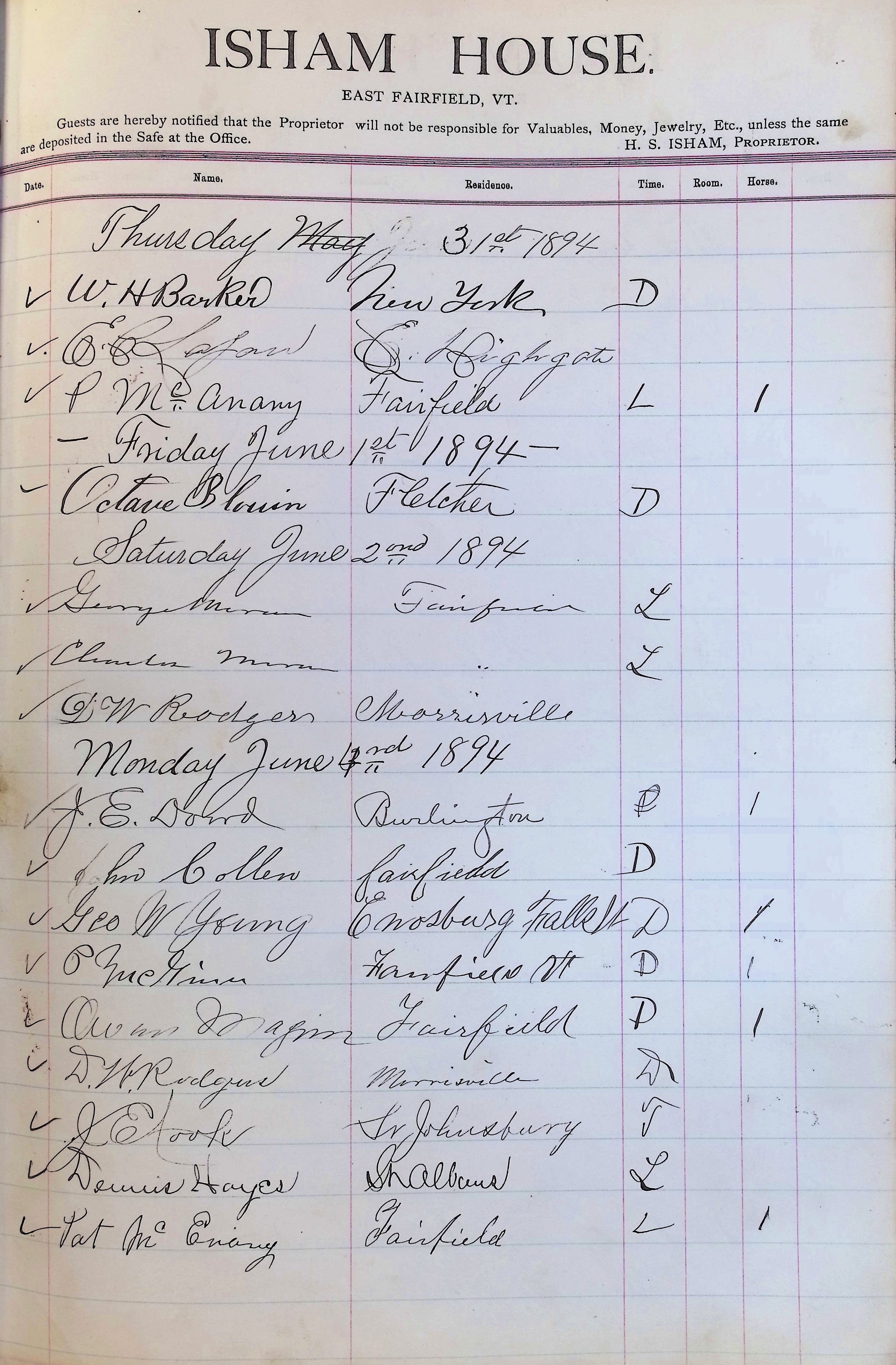 Isham Hotel register Vol. 3, Page 203