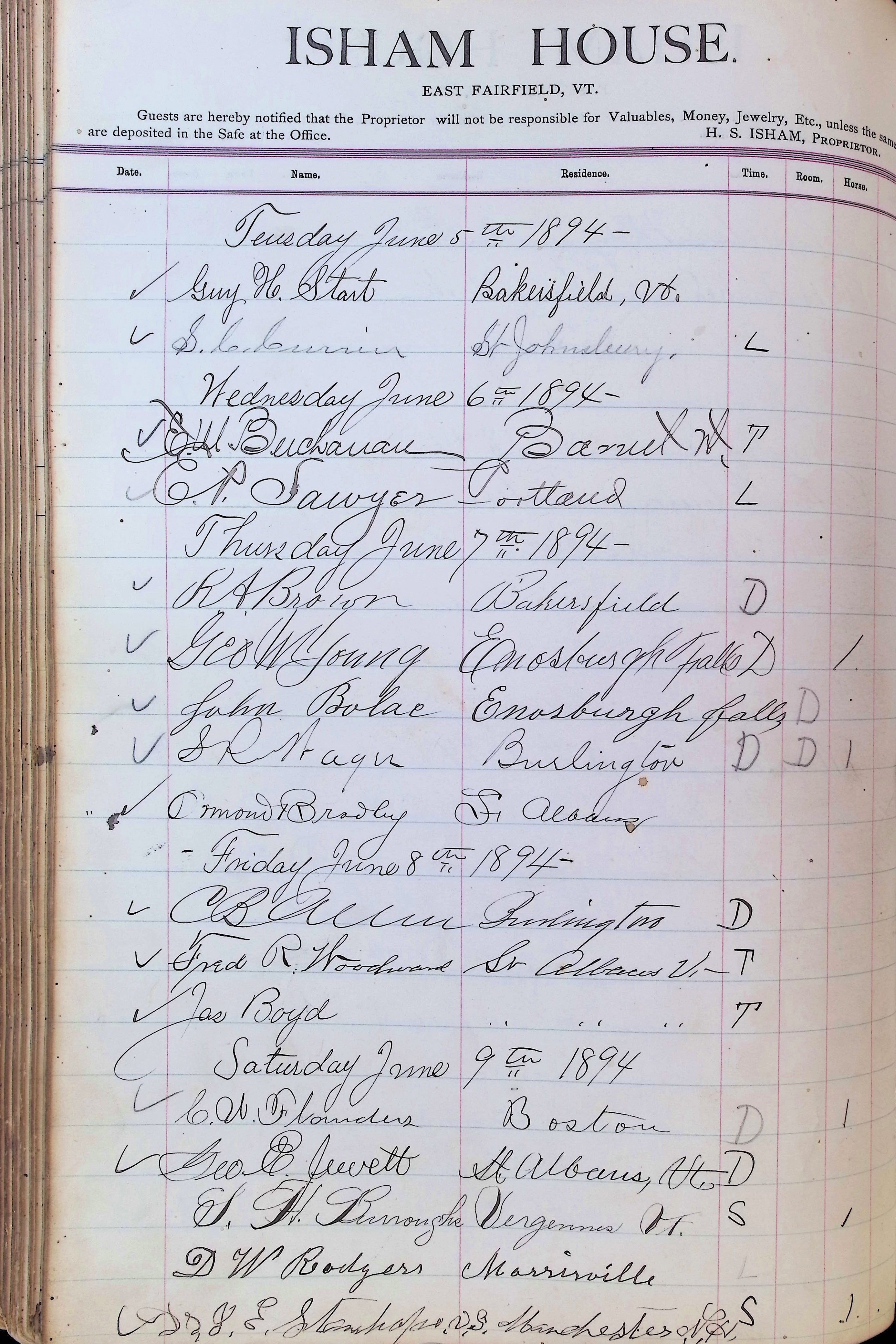Isham Hotel register Vol. 3, Page 204