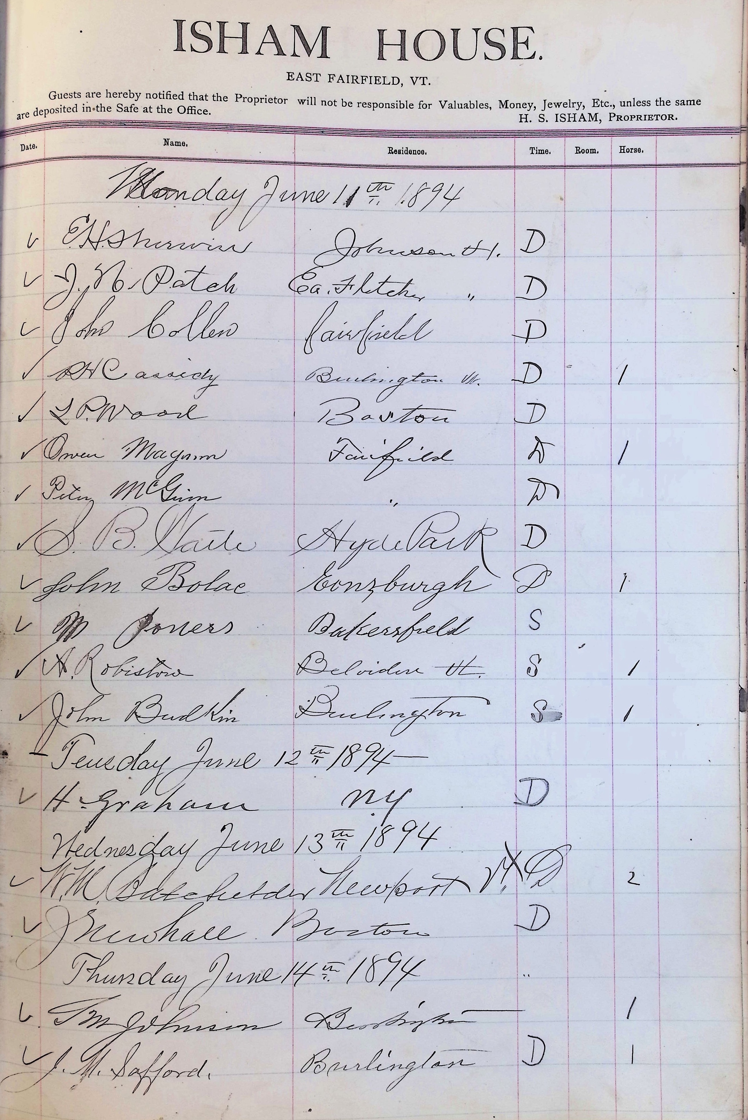 Isham Hotel register Vol. 3, Page 205