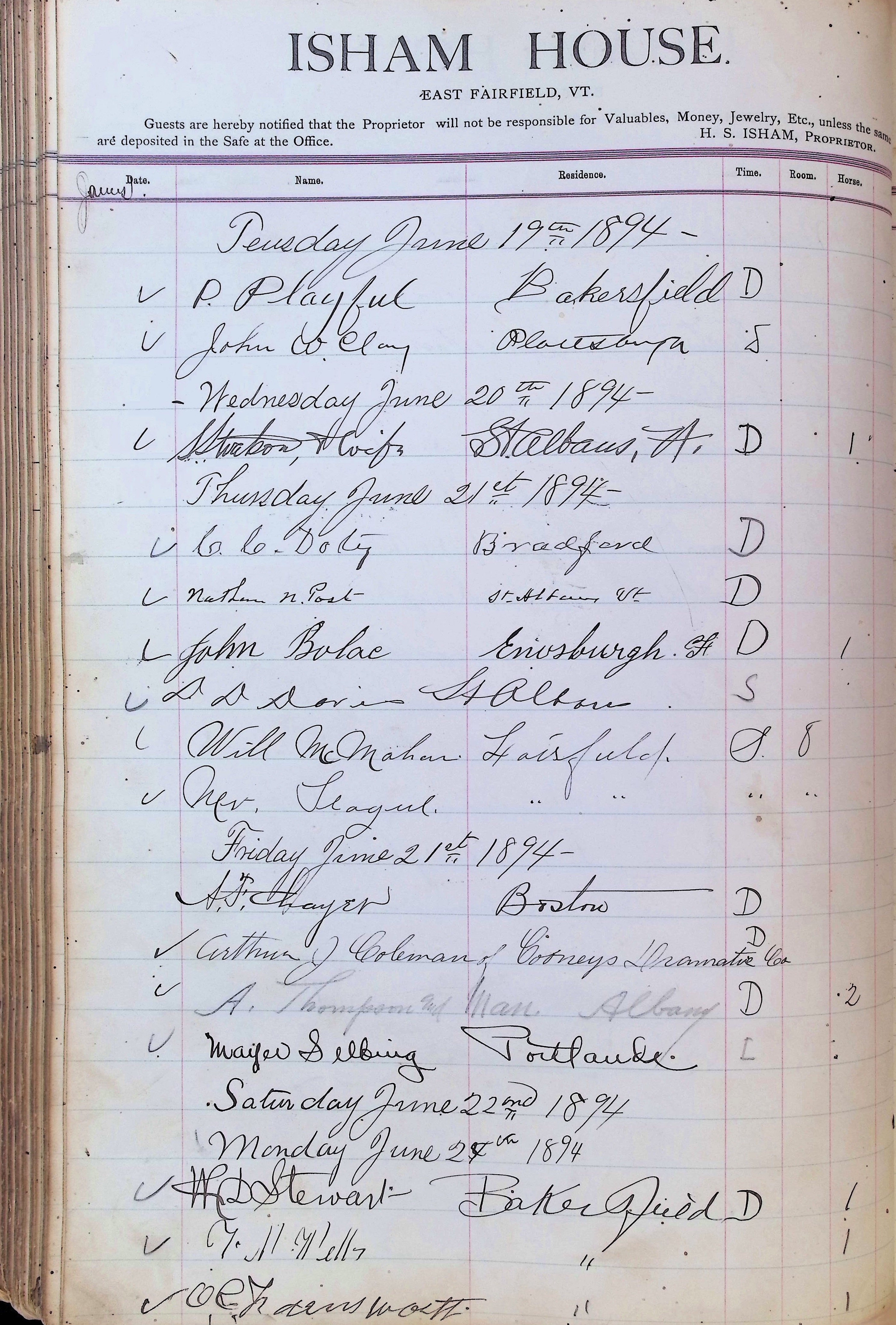 Isham Hotel register Vol. 3, Page 208