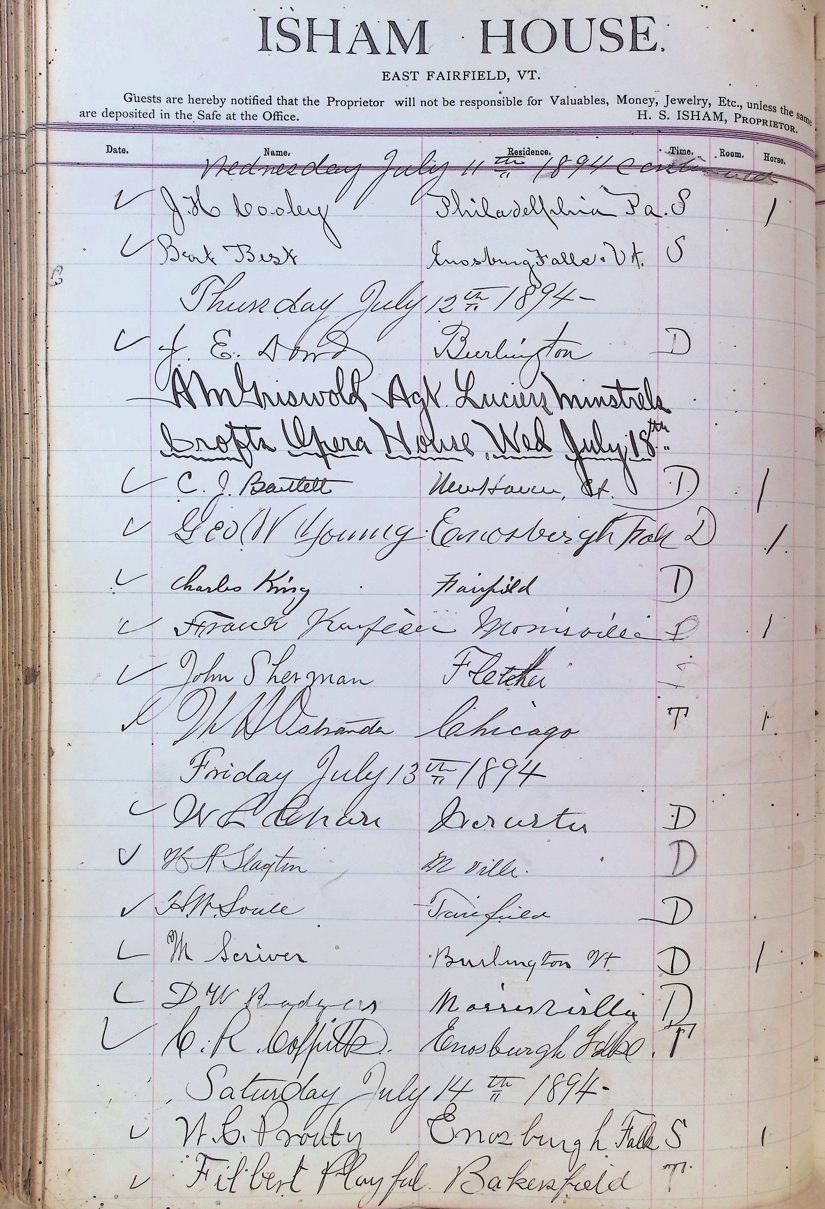 Isham Hotel register Vol. 3, Page 214