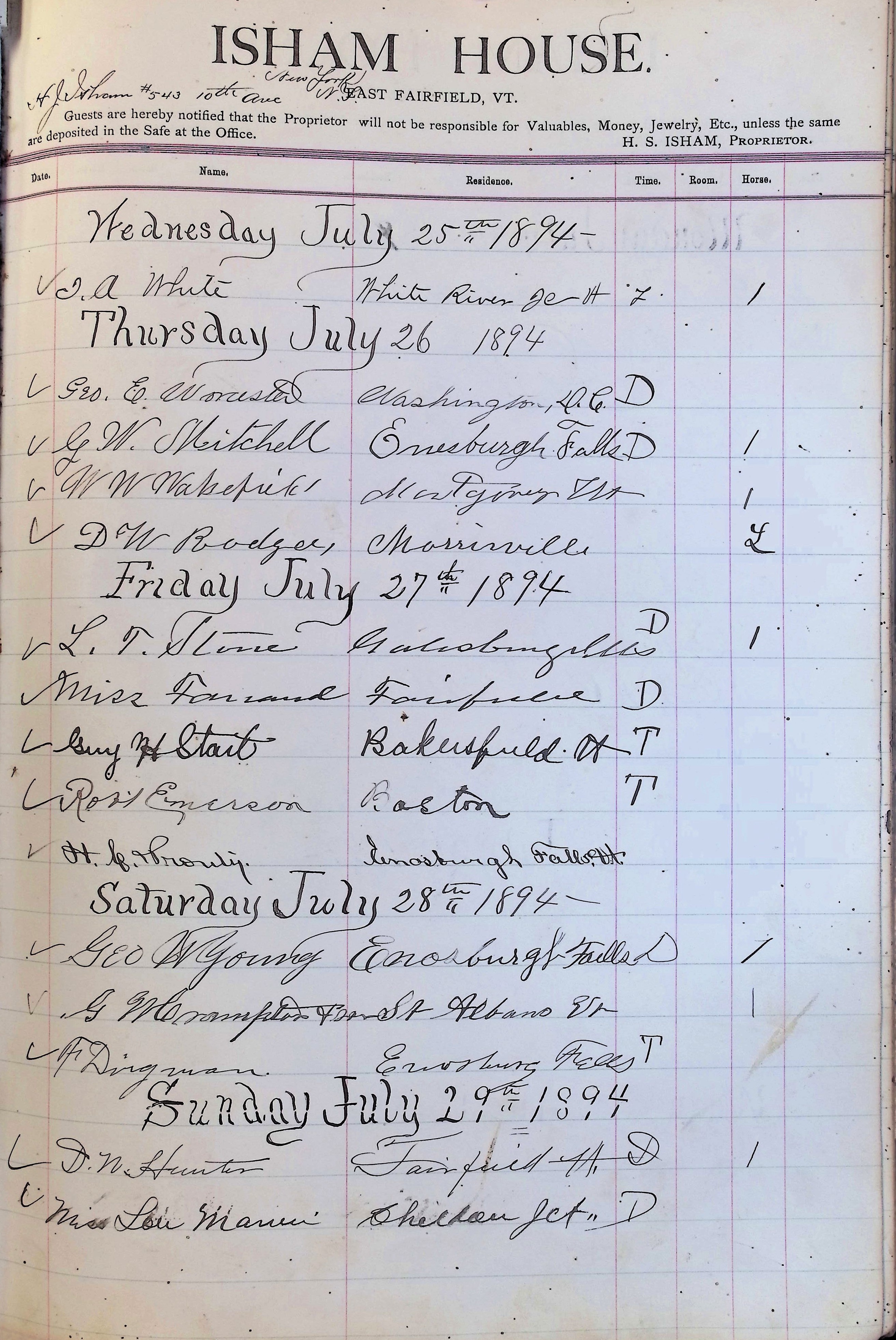 Isham Hotel register Vol. 3, Page 219