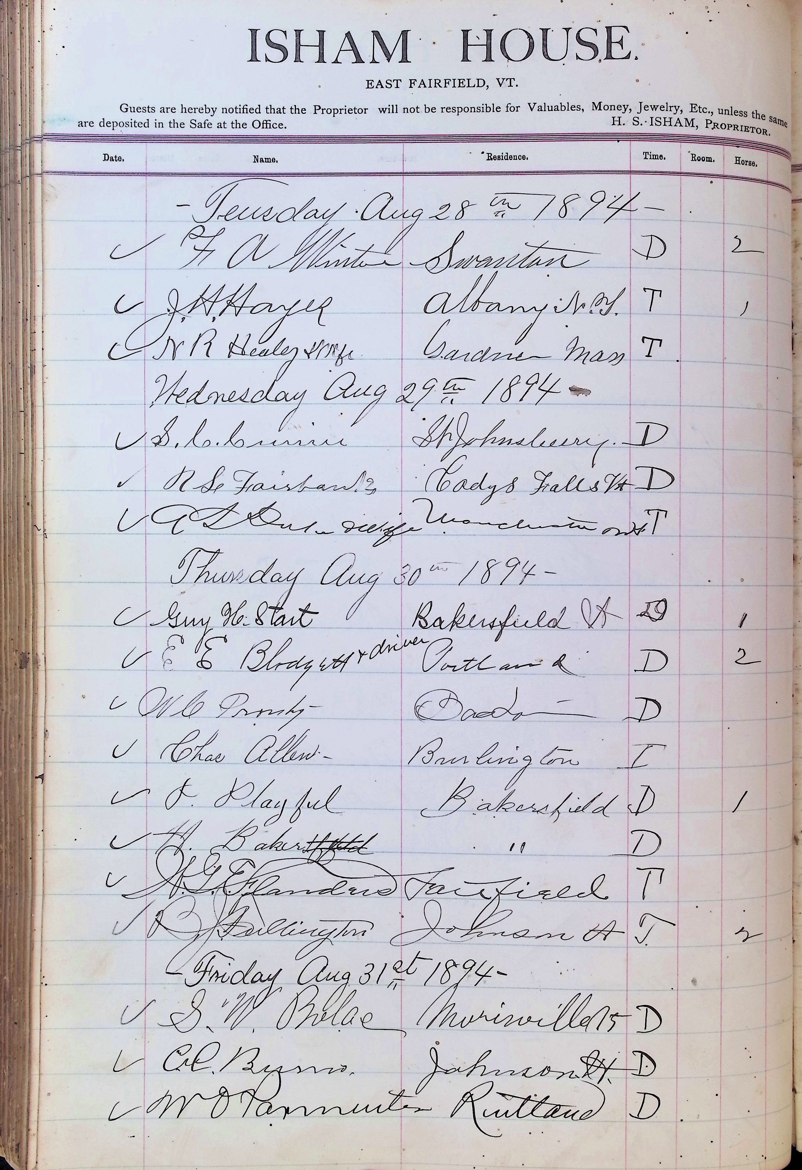 Isham Hotel register Vol. 3, Page 228