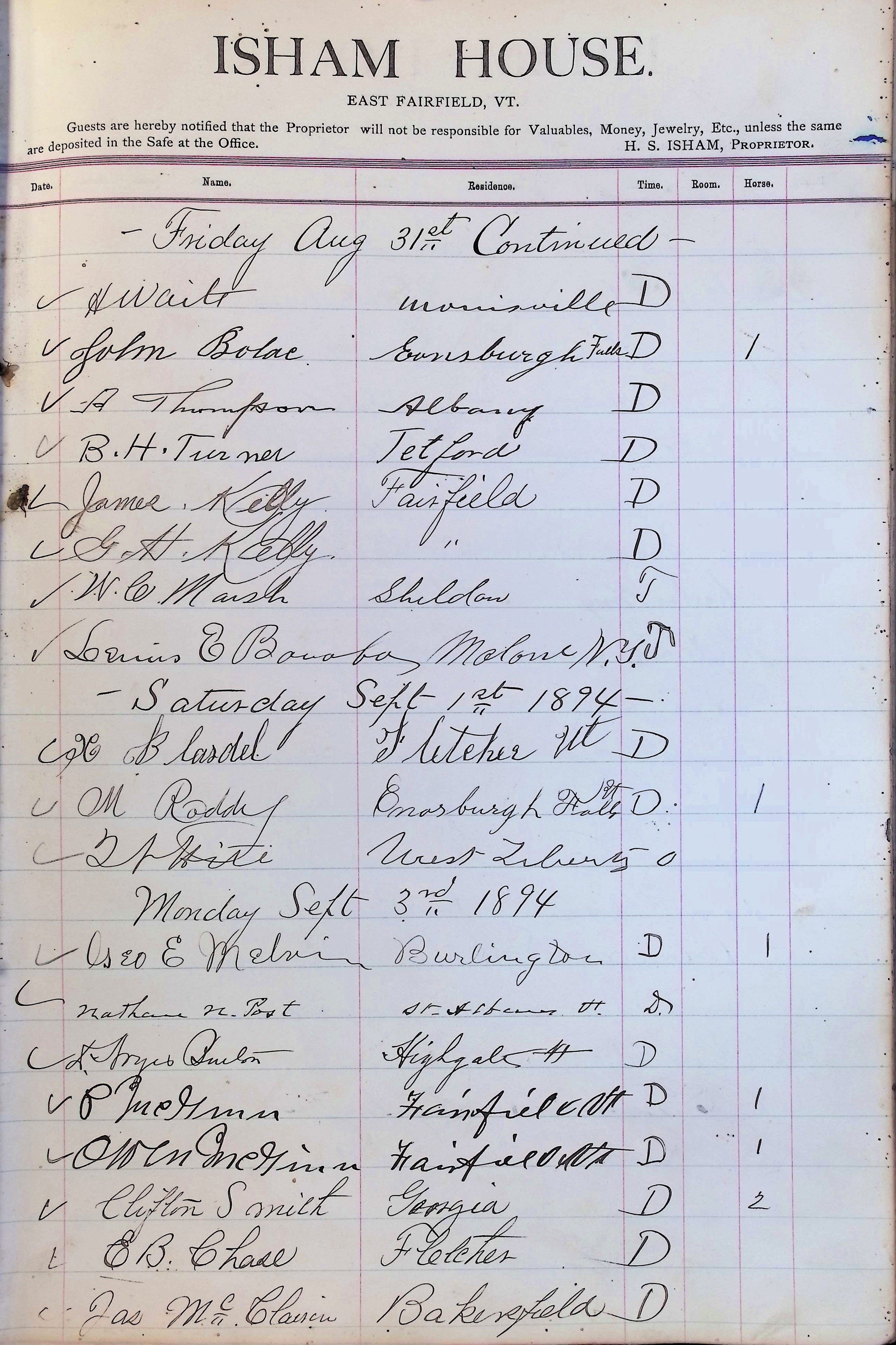 Isham Hotel register Vol. 3, Page 229