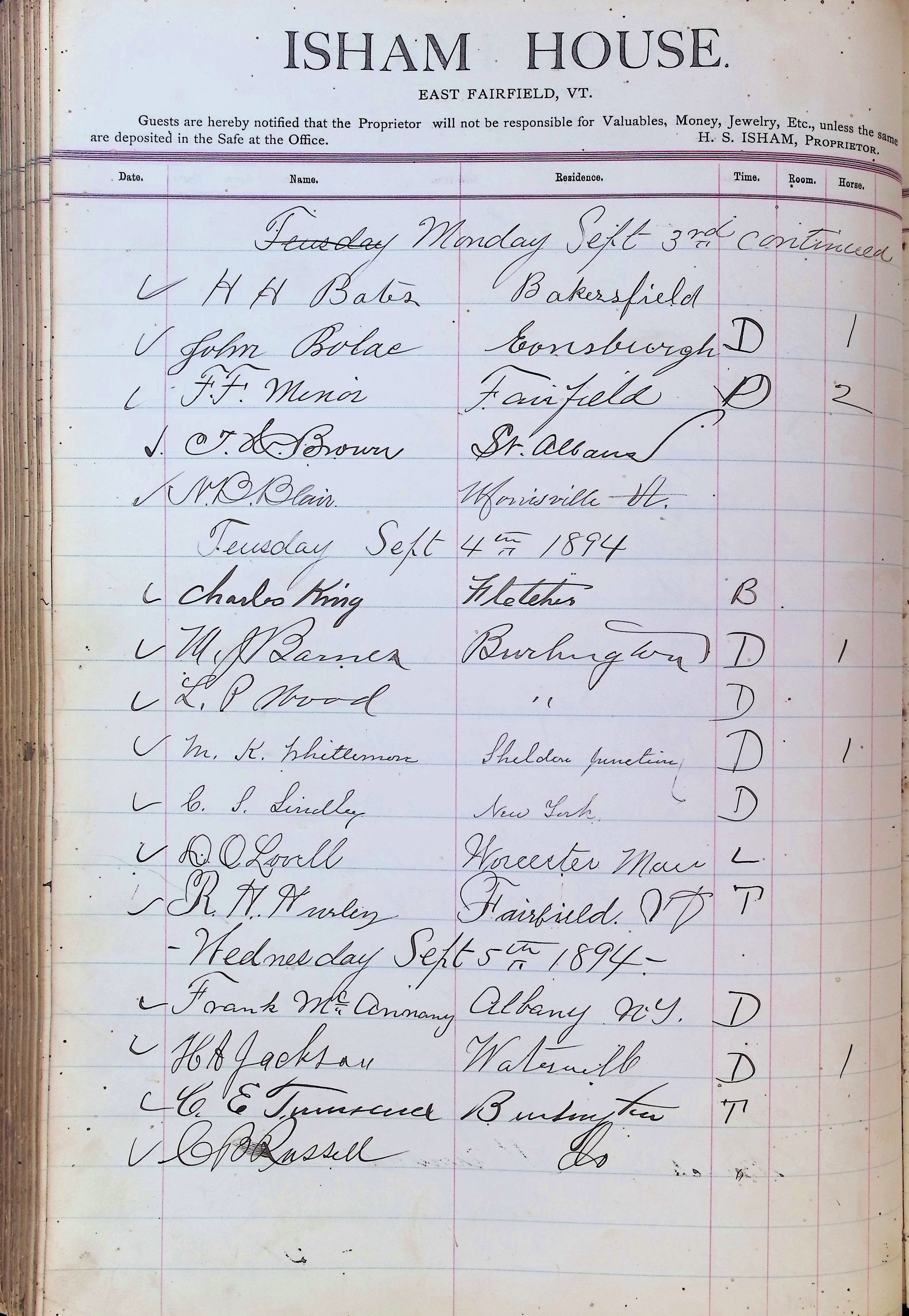 Isham Hotel register Vol. 3, Page 230