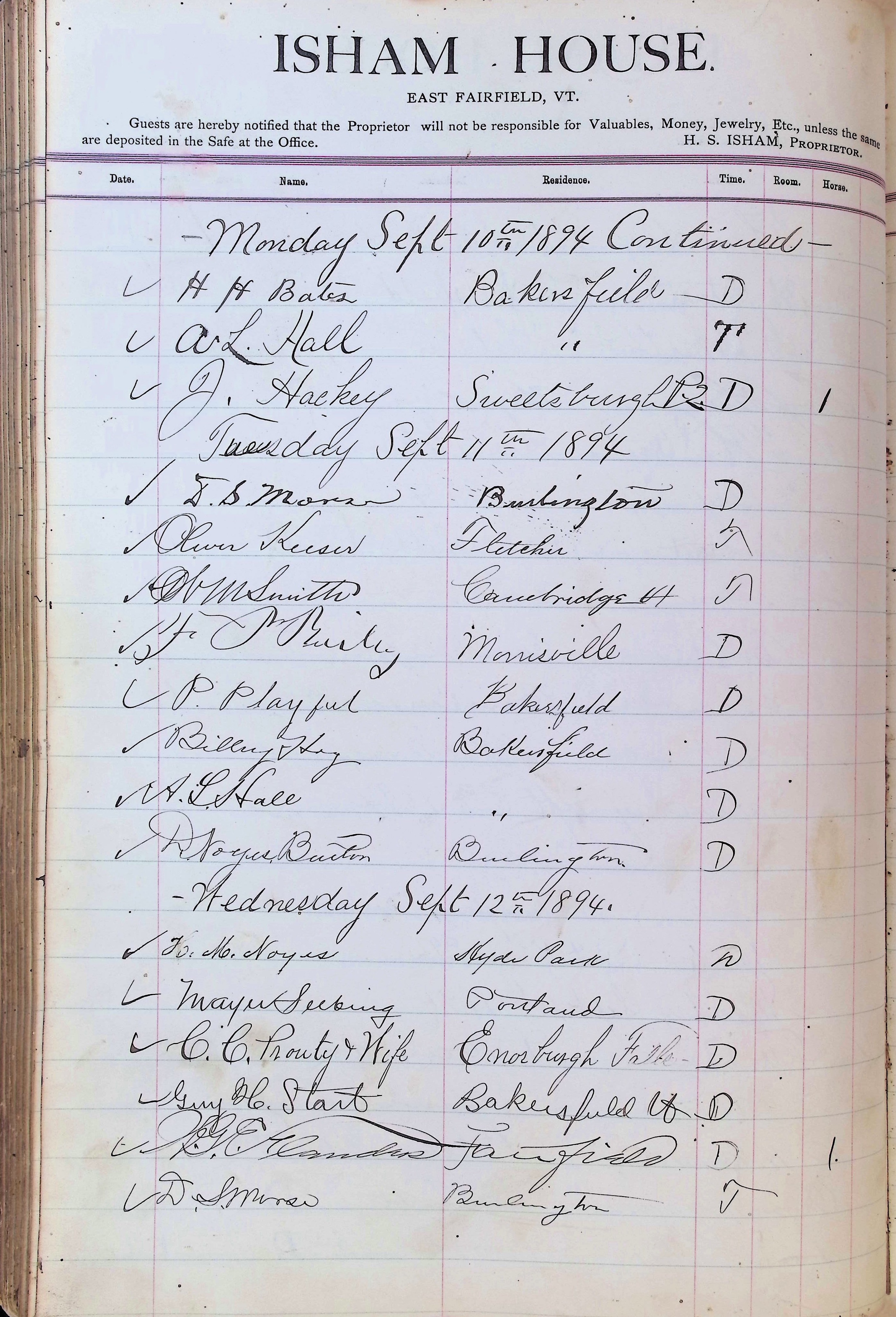 Isham Hotel register Vol. 3, Page 232