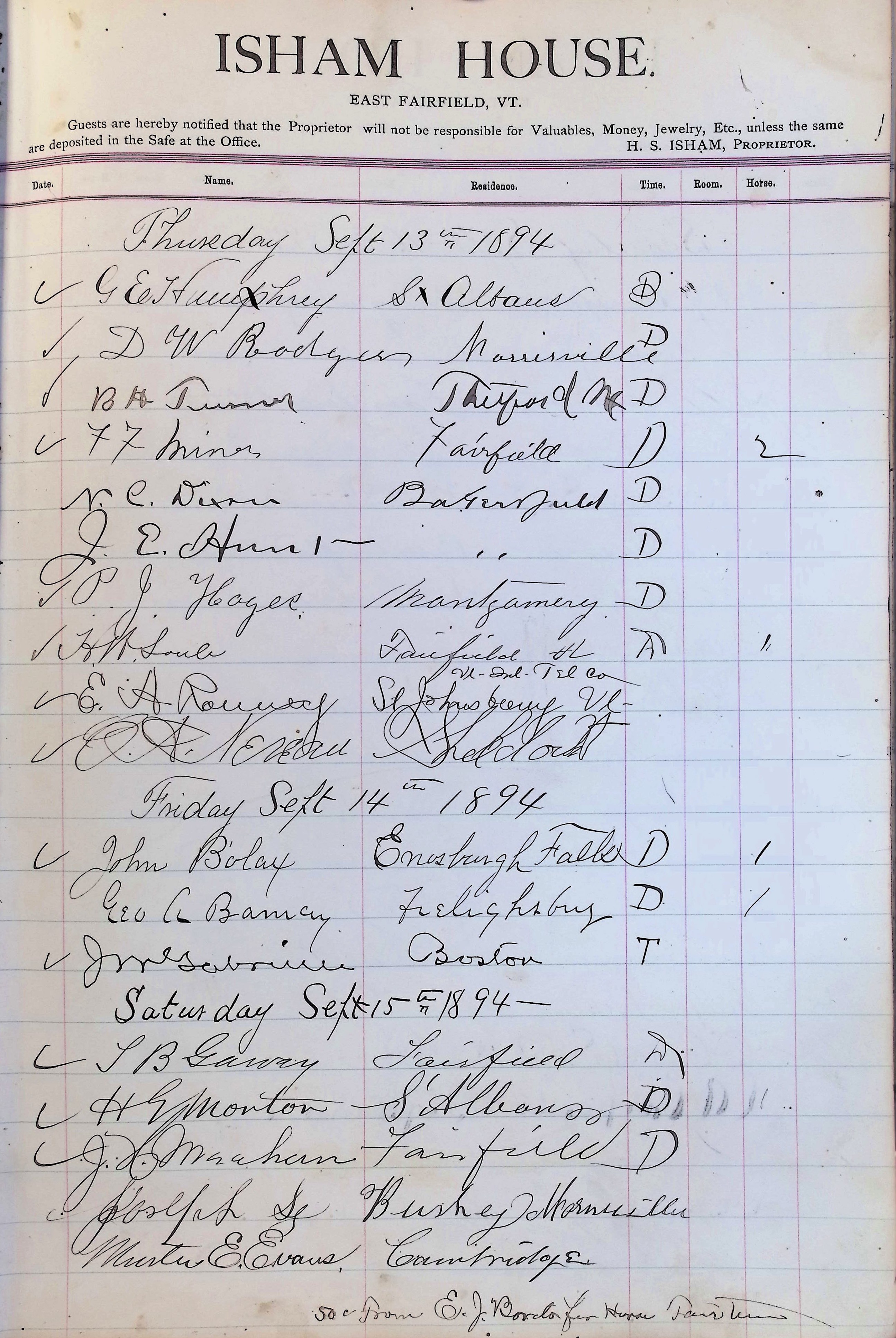 Isham Hotel register Vol. 3, Page 233