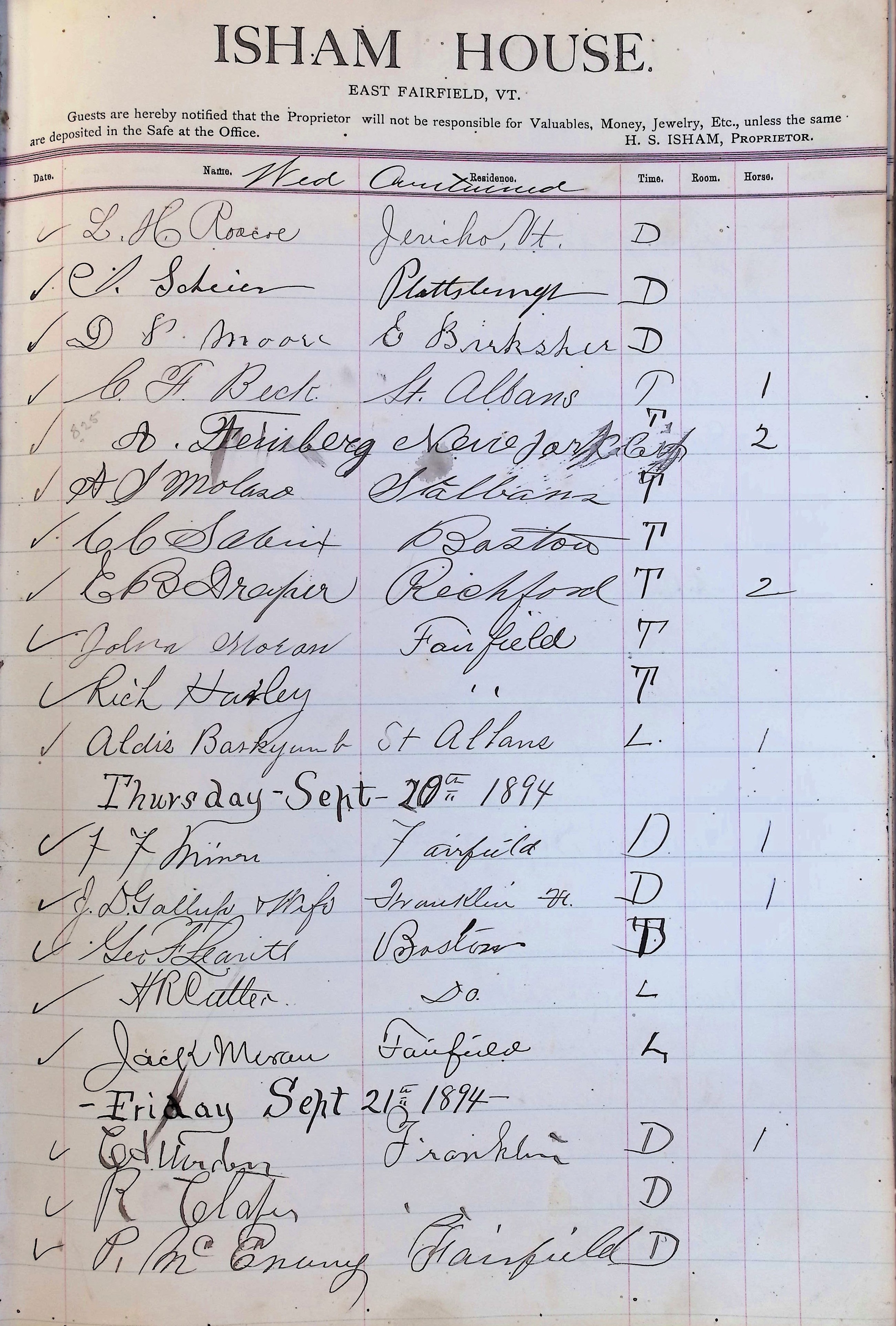 Isham Hotel register Vol. 3, Page 235