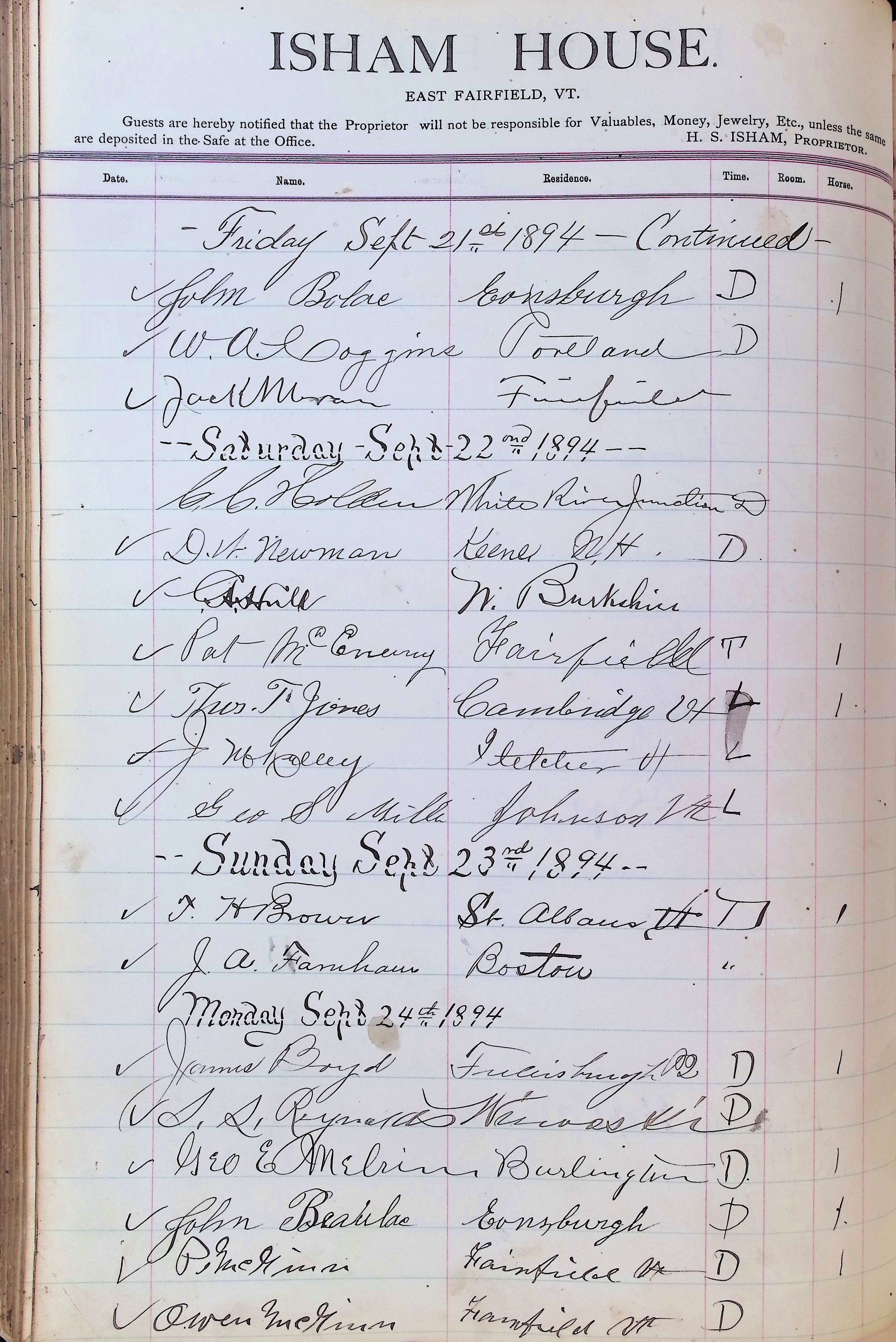 Isham Hotel register Vol. 3, Page 236