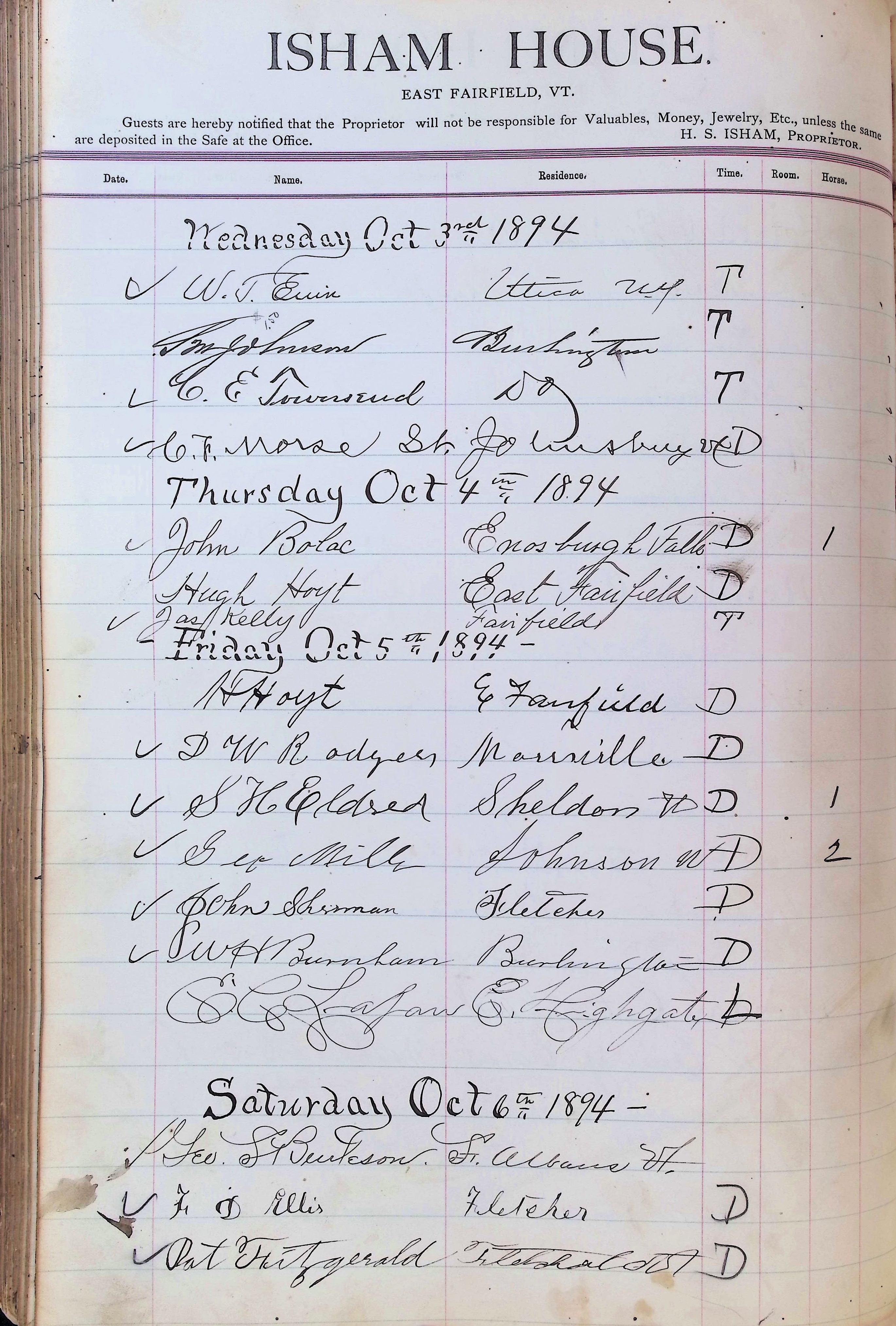 Isham Hotel register Vol. 3, Page 240