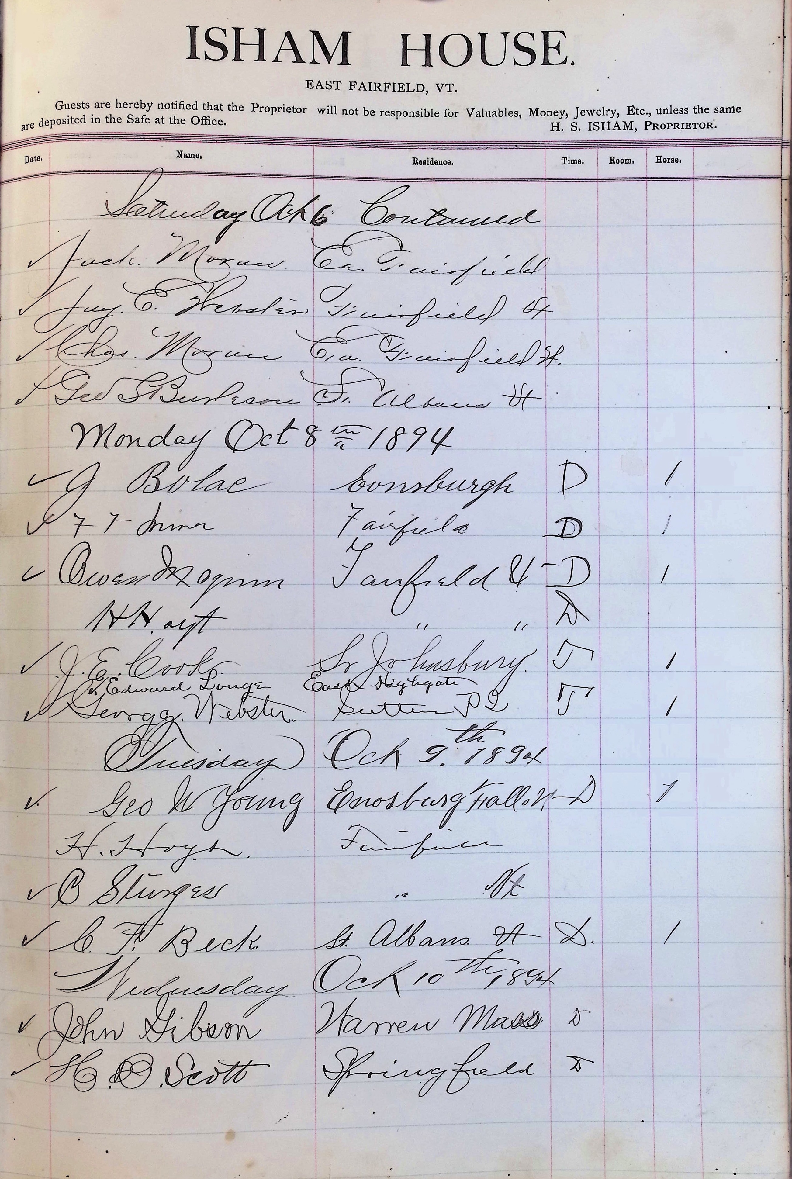 Isham Hotel register Vol. 3, Page 241