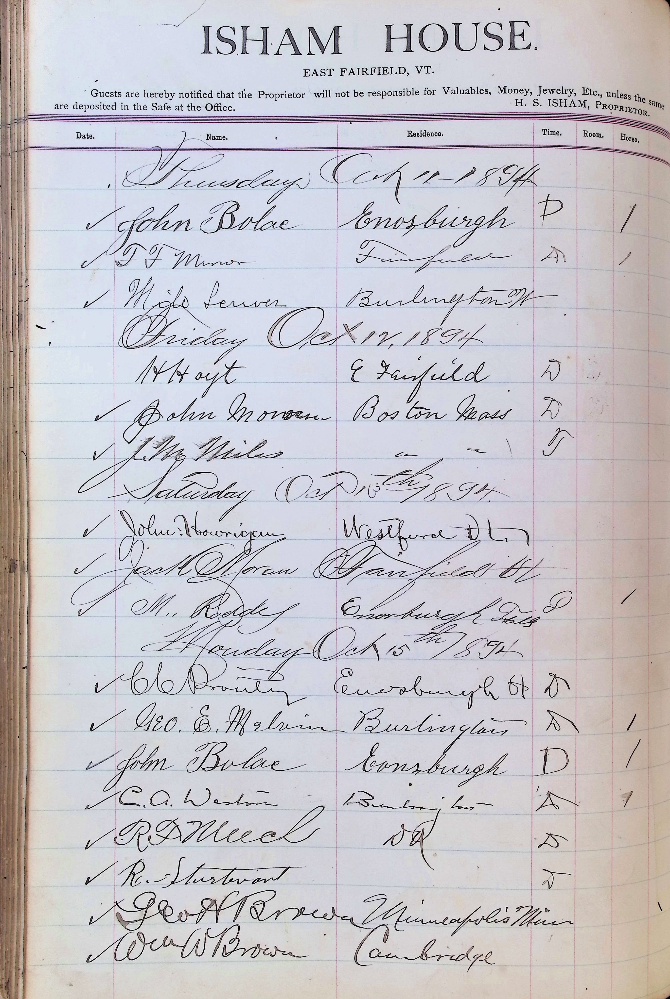 Isham Hotel register Vol. 3, Page 242