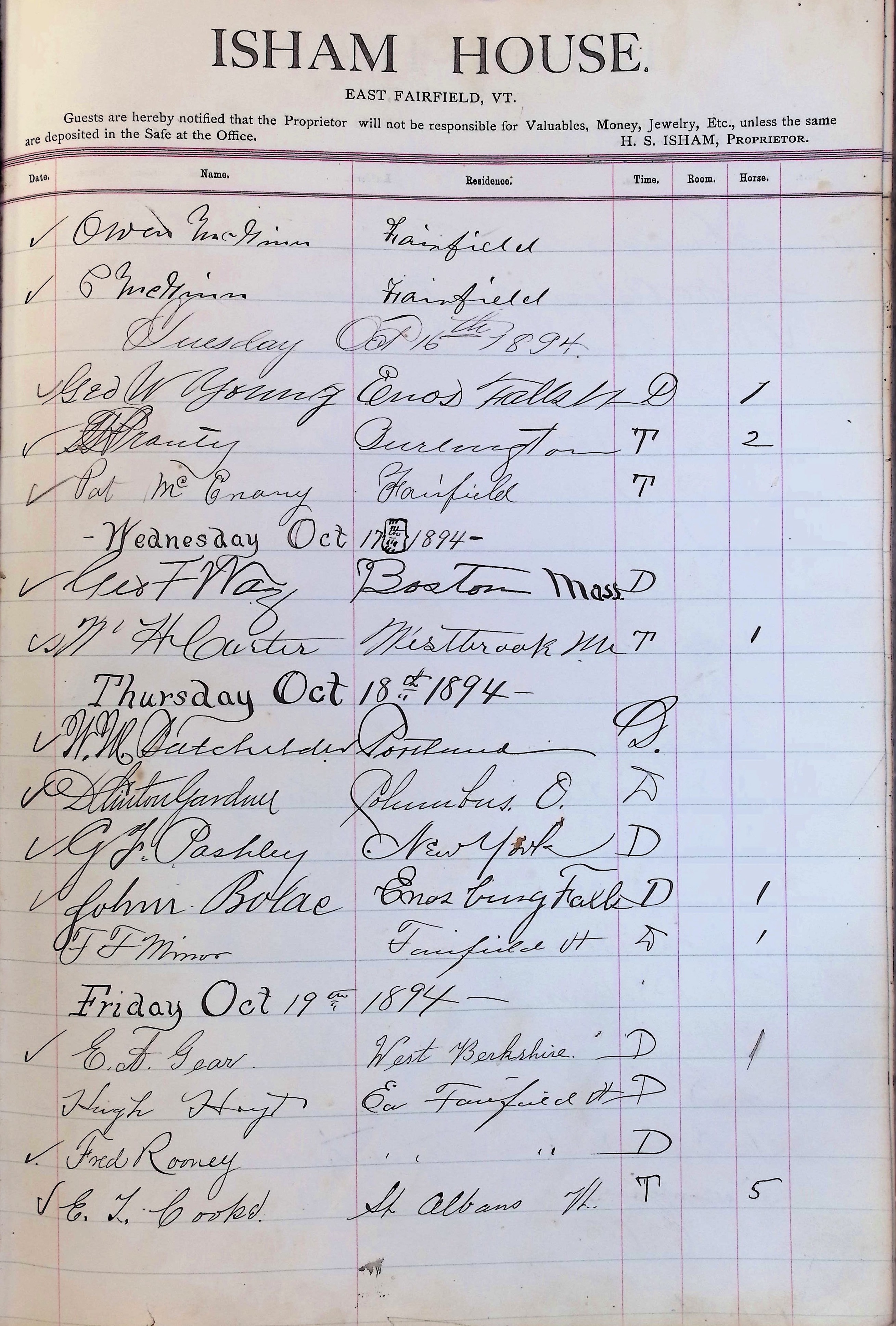 Isham Hotel register Vol. 3, Page 243