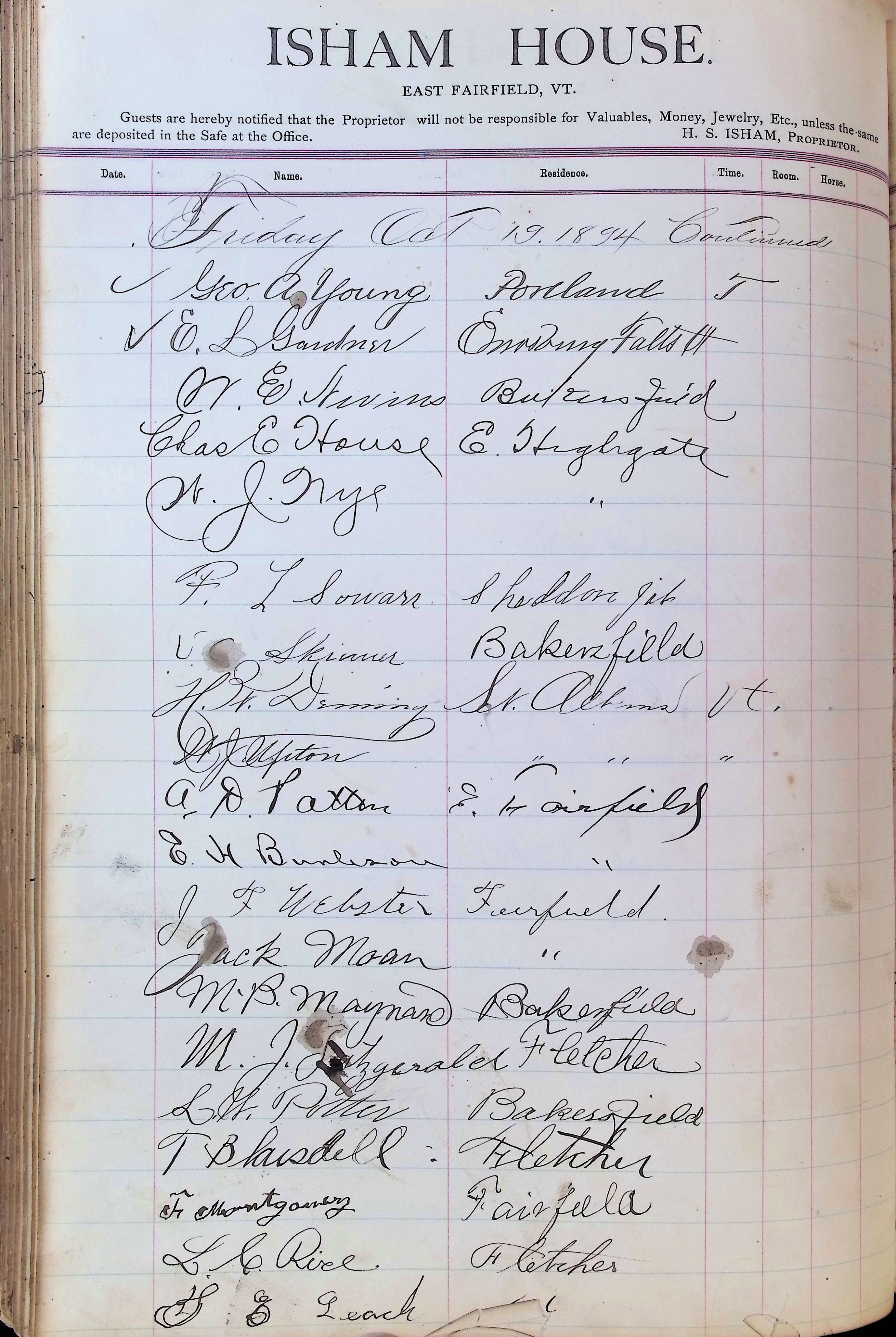 Isham Hotel register Vol. 3, Page 244