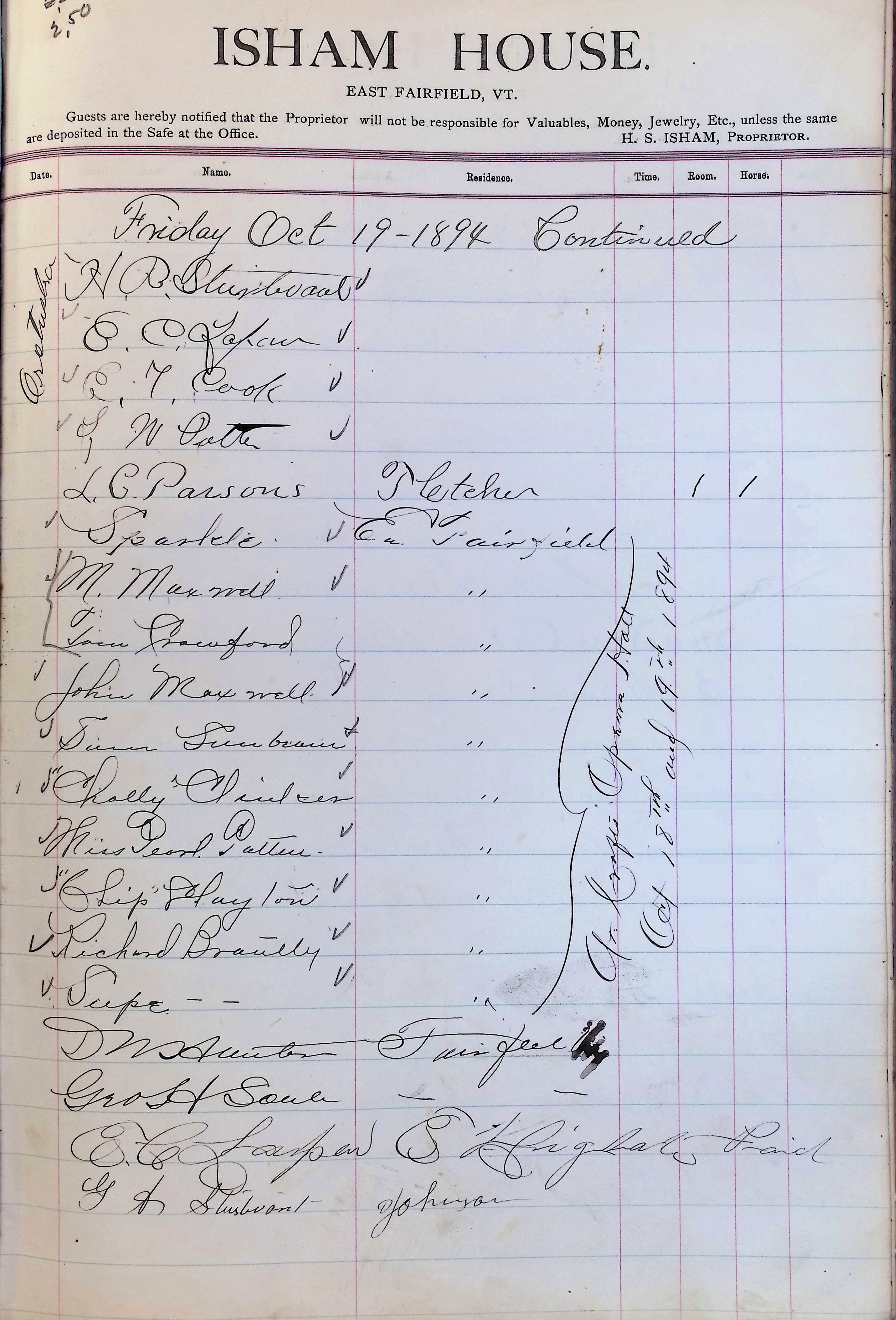 Isham Hotel register Vol. 3, Page 245