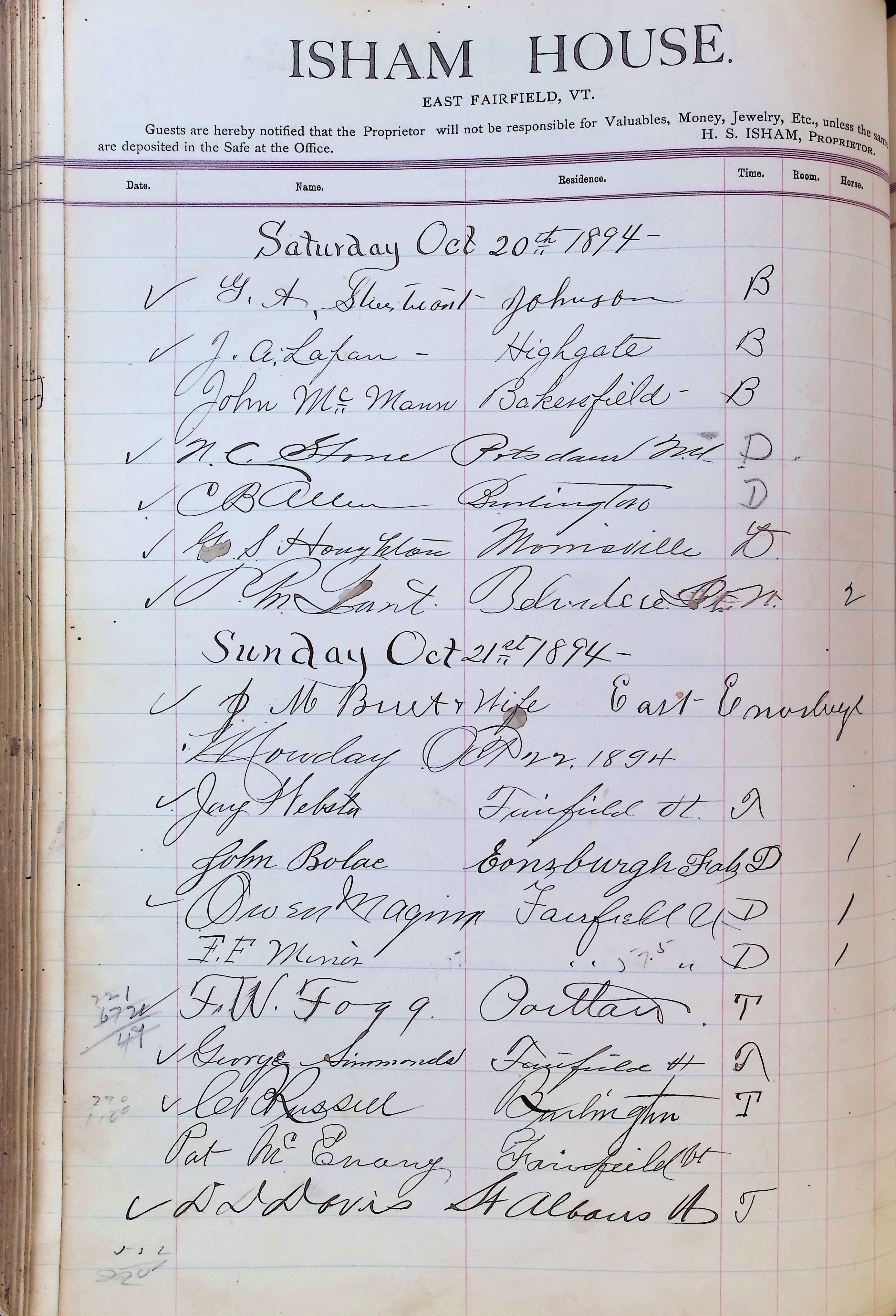 Isham Hotel register Vol. 3, Page 246