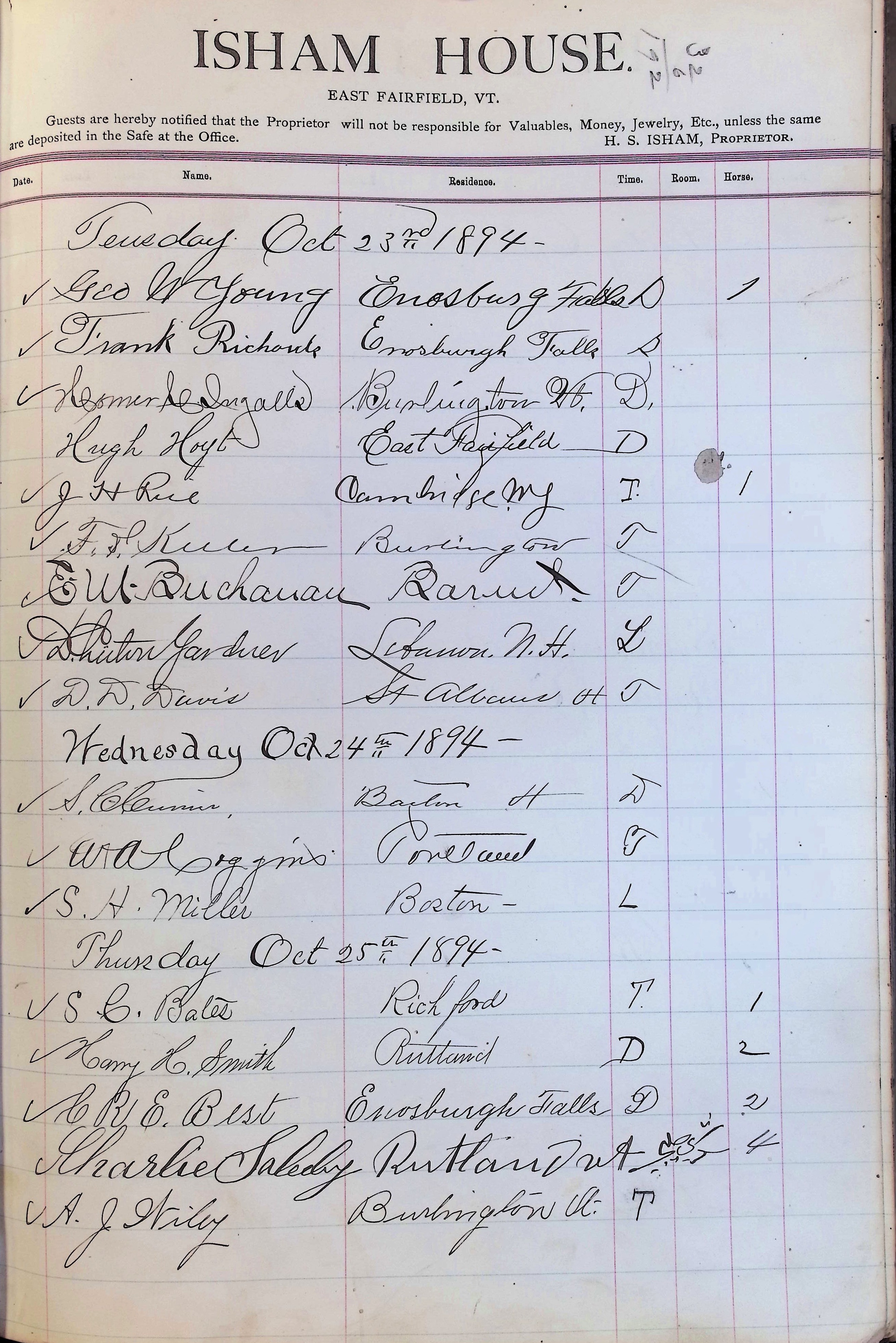 Isham Hotel register Vol. 3, Page 247
