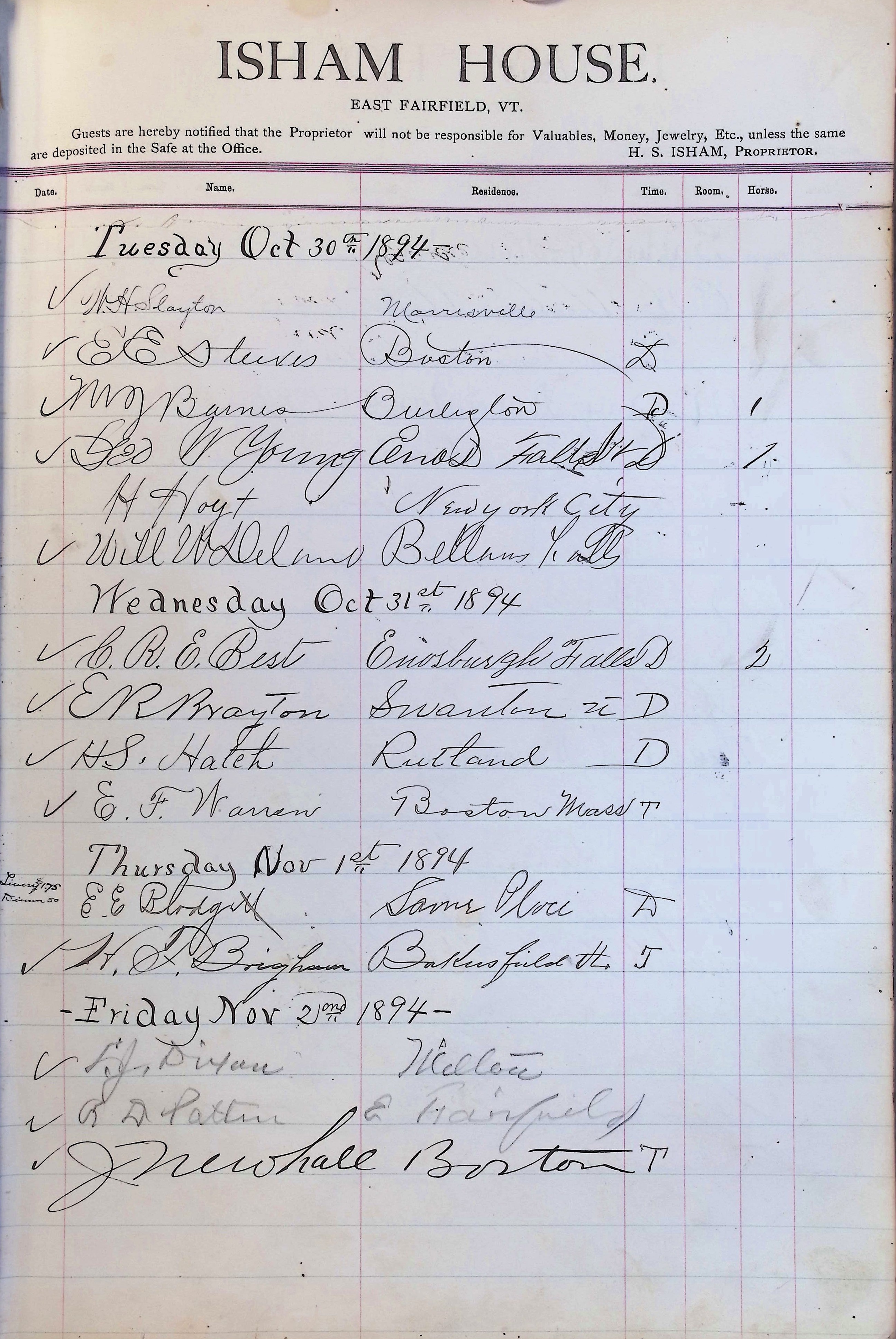 Isham Hotel register Vol. 3, Page 249