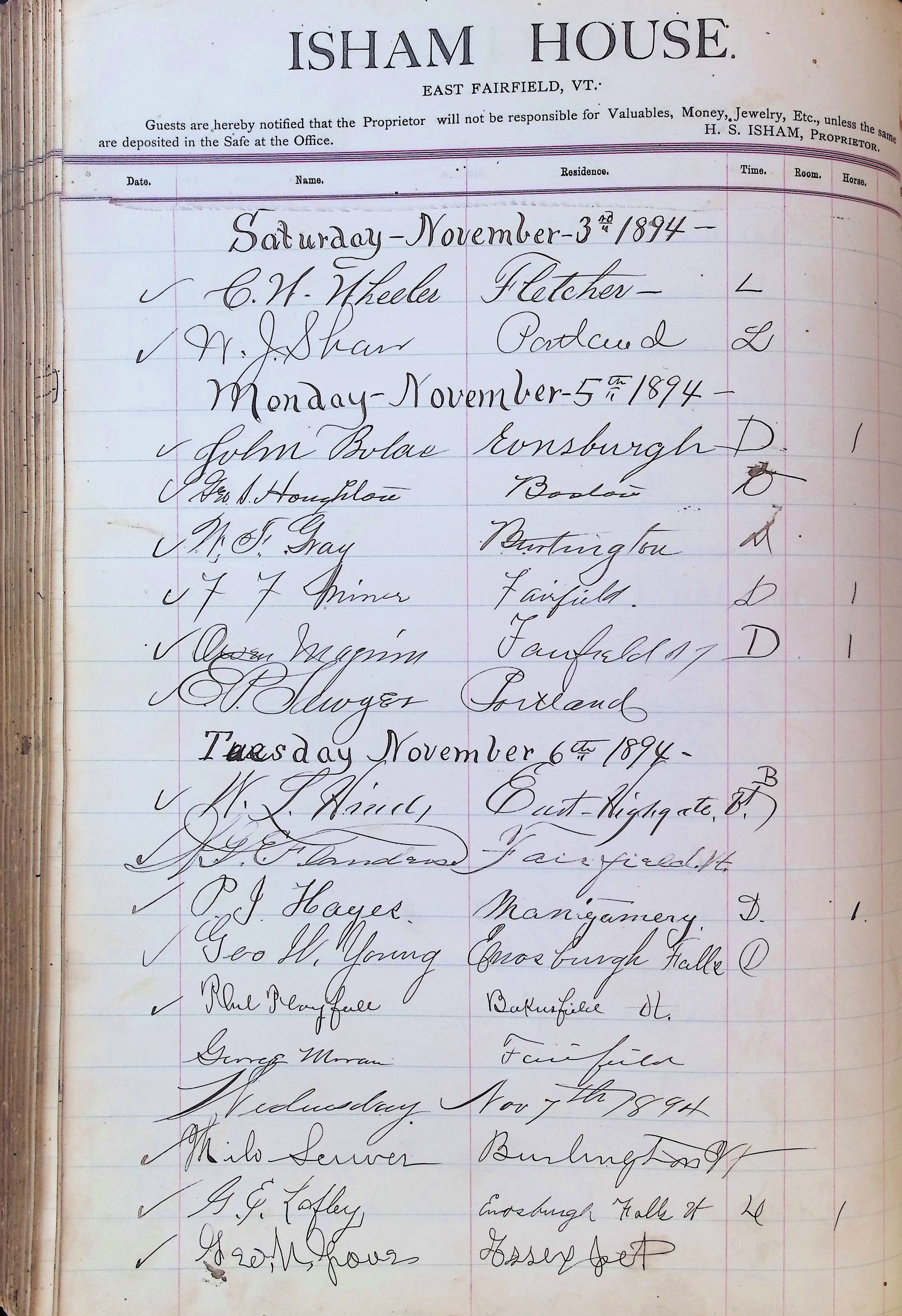 Isham Hotel register Vol. 3, Page 250