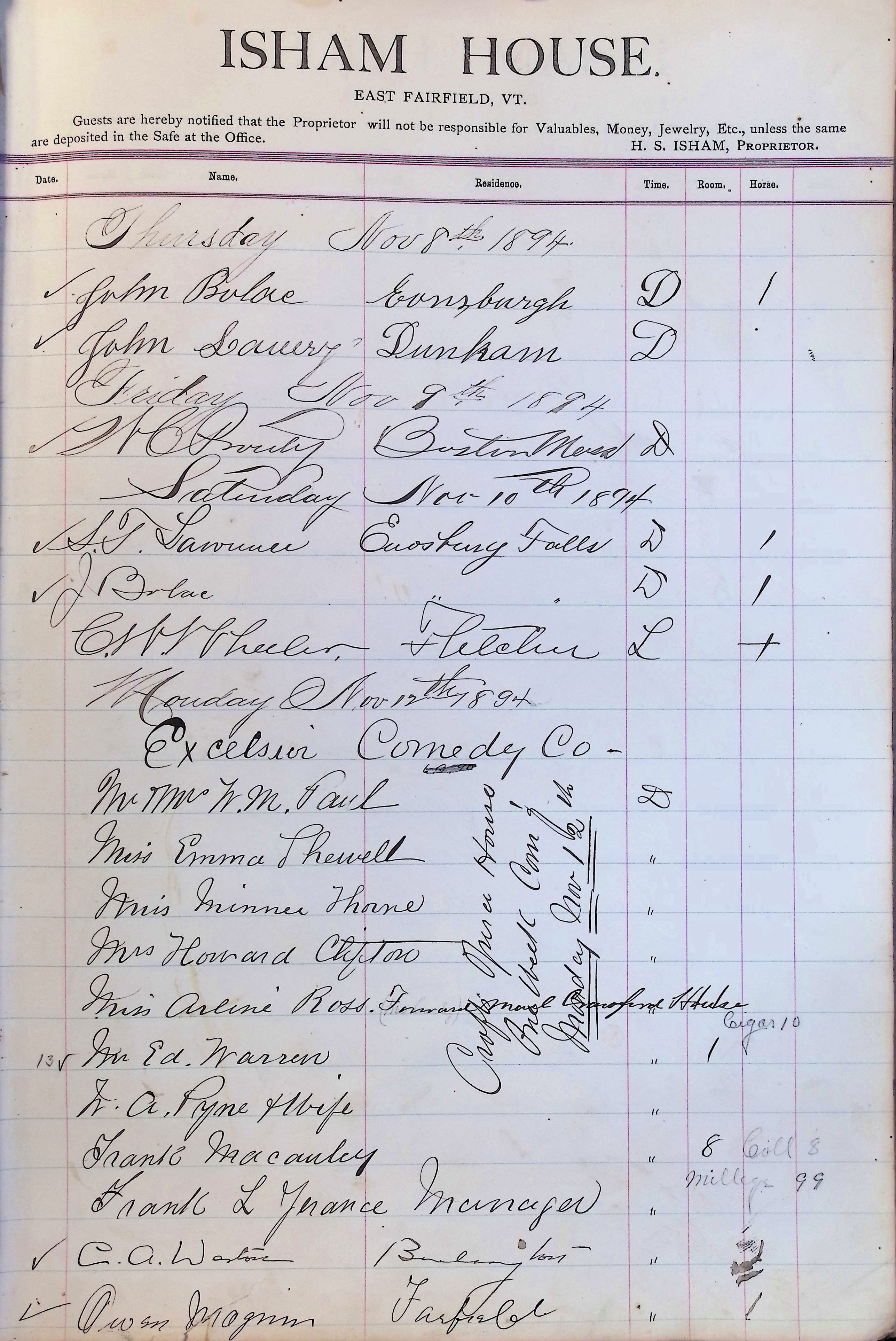 Isham Hotel register Vol. 3, Page 251