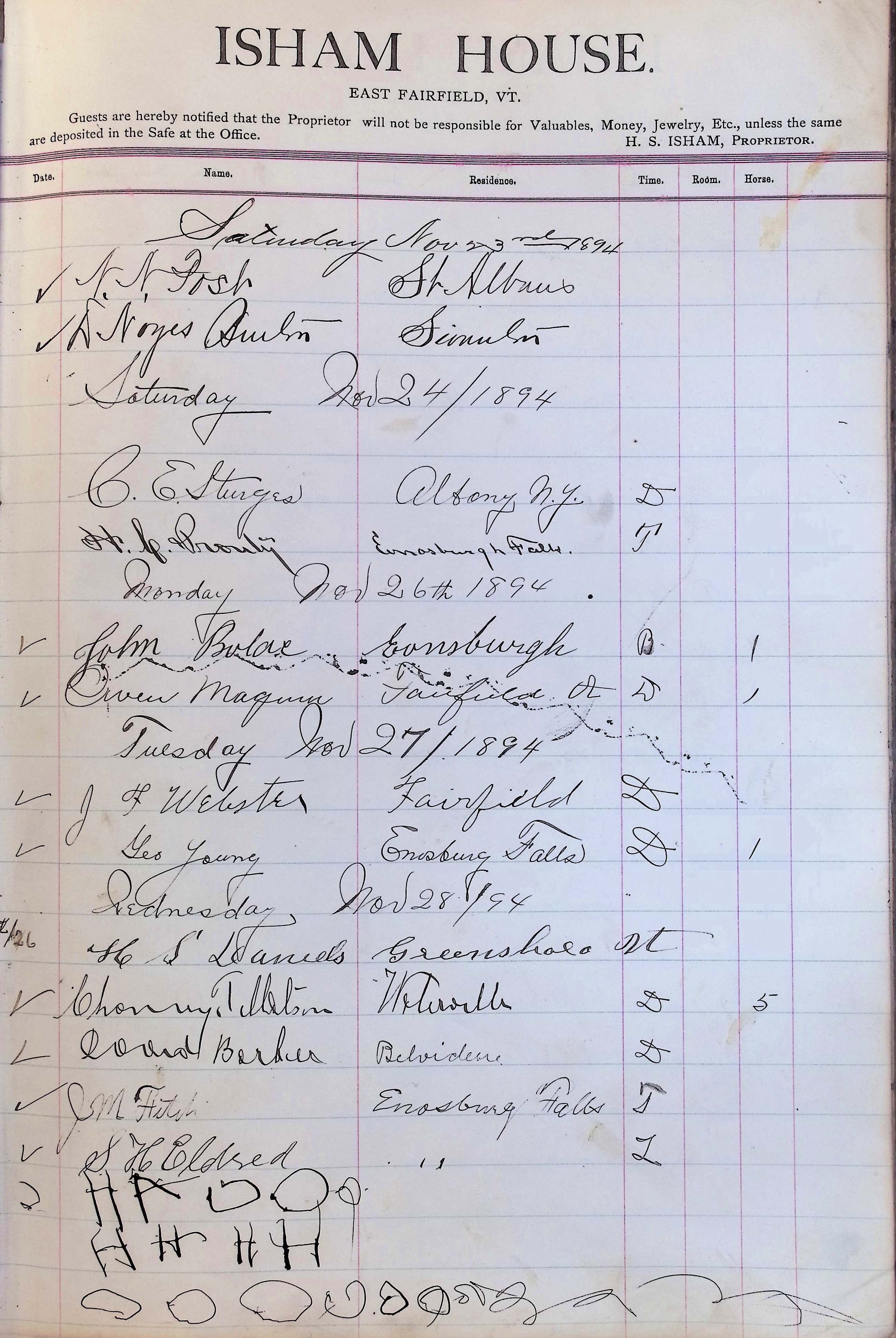 Isham Hotel register Vol. 3, Page 255