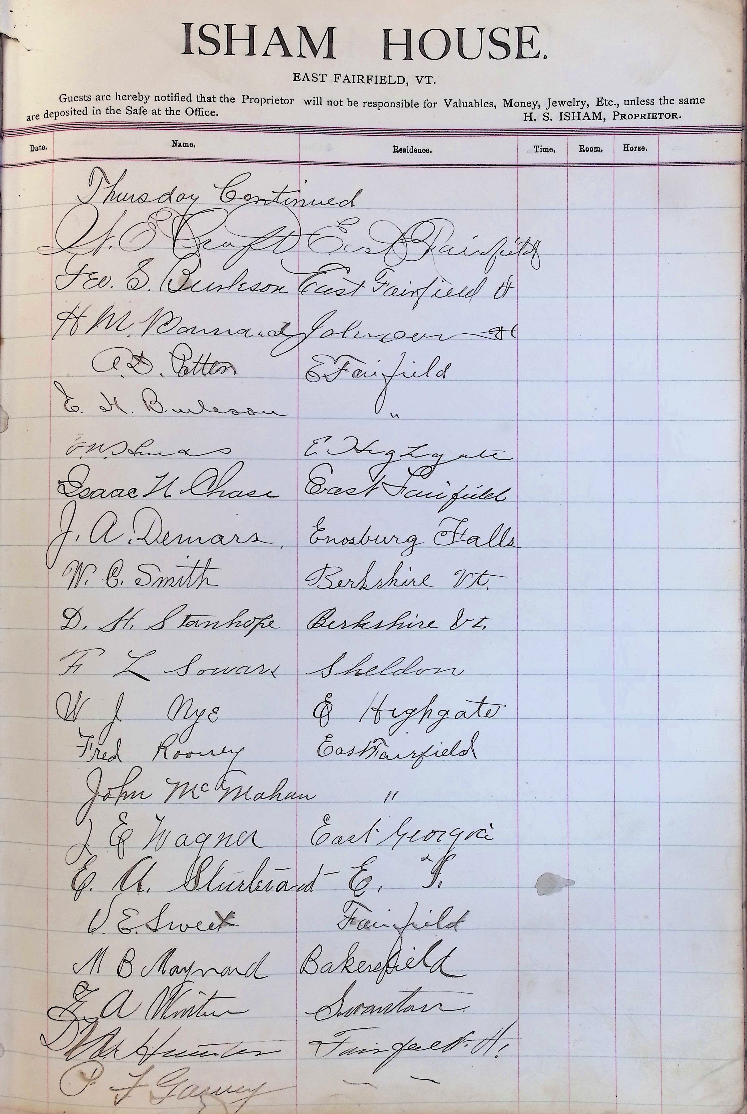 Isham Hotel register Vol. 3, Page 257