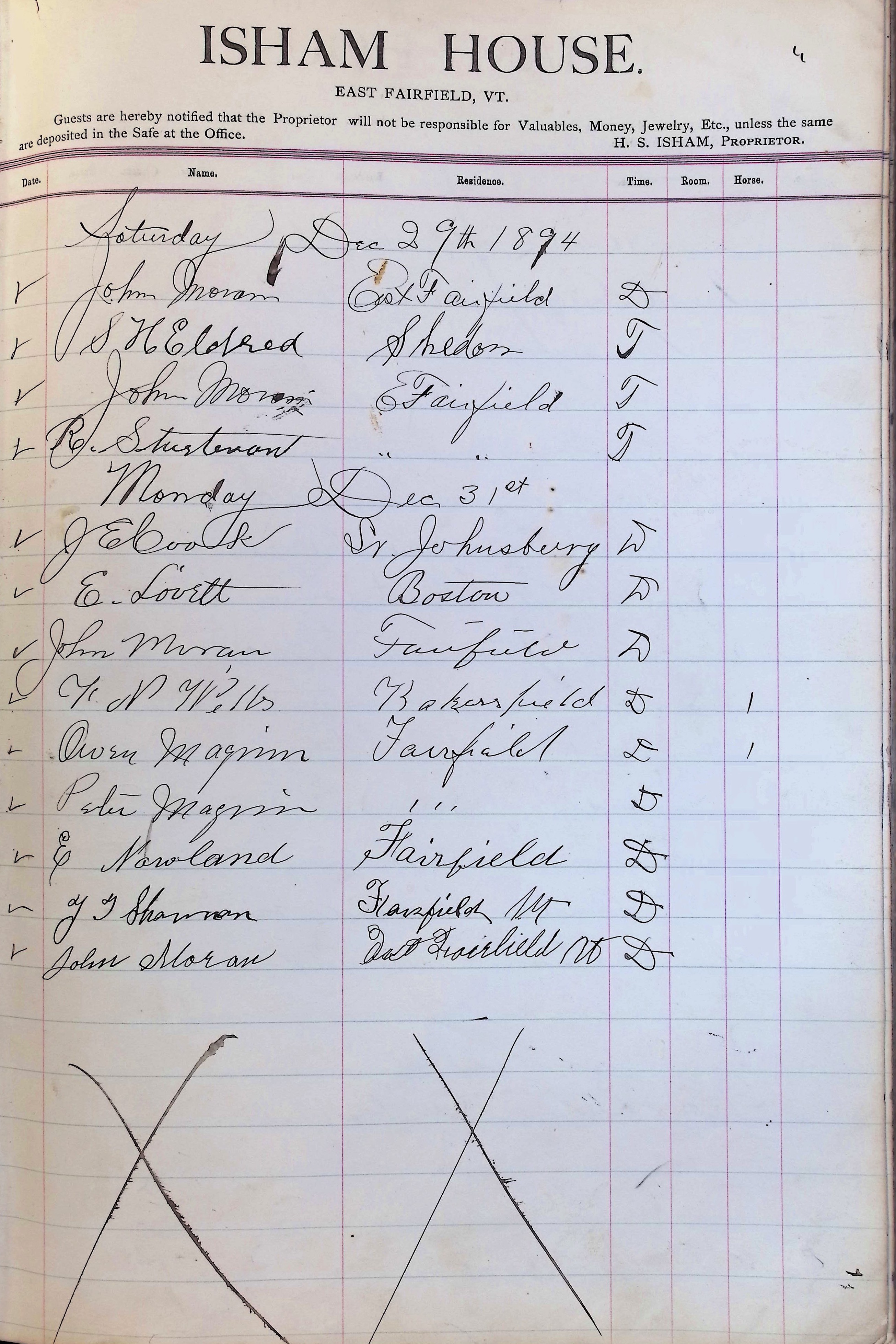 Isham Hotel register Vol. 3, Page 265