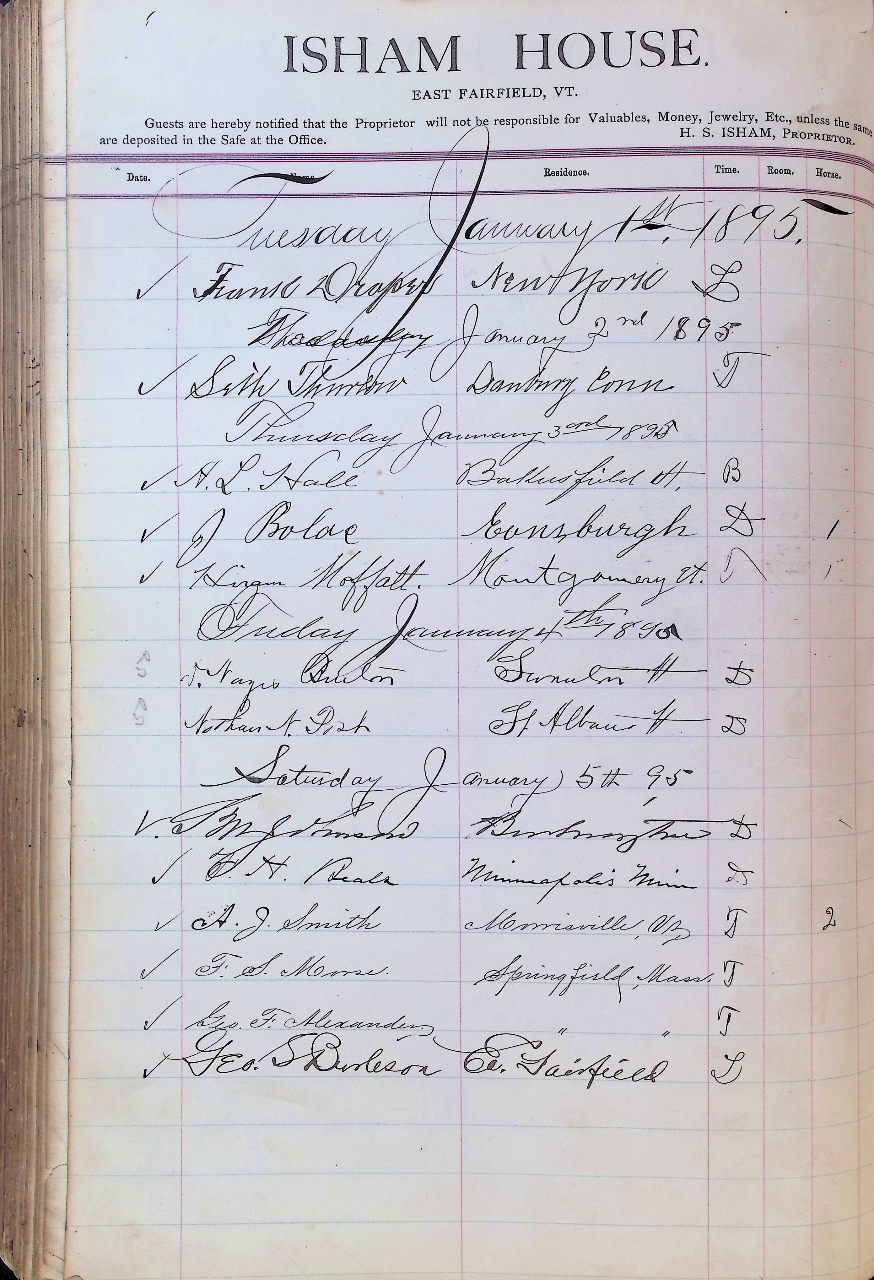 Isham Hotel register Vol. 3, Page 266