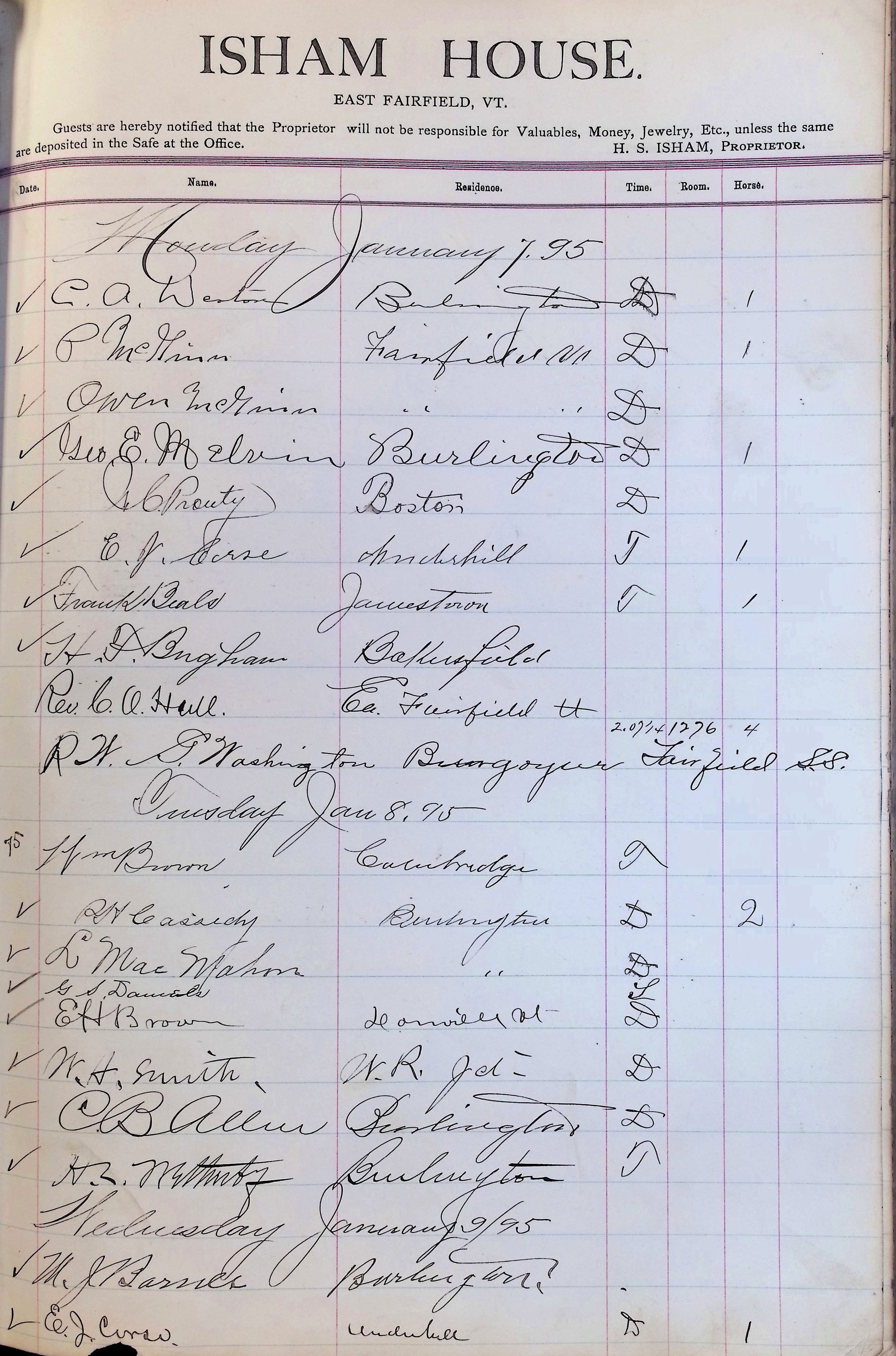 Isham Hotel register Vol. 3, Page 267