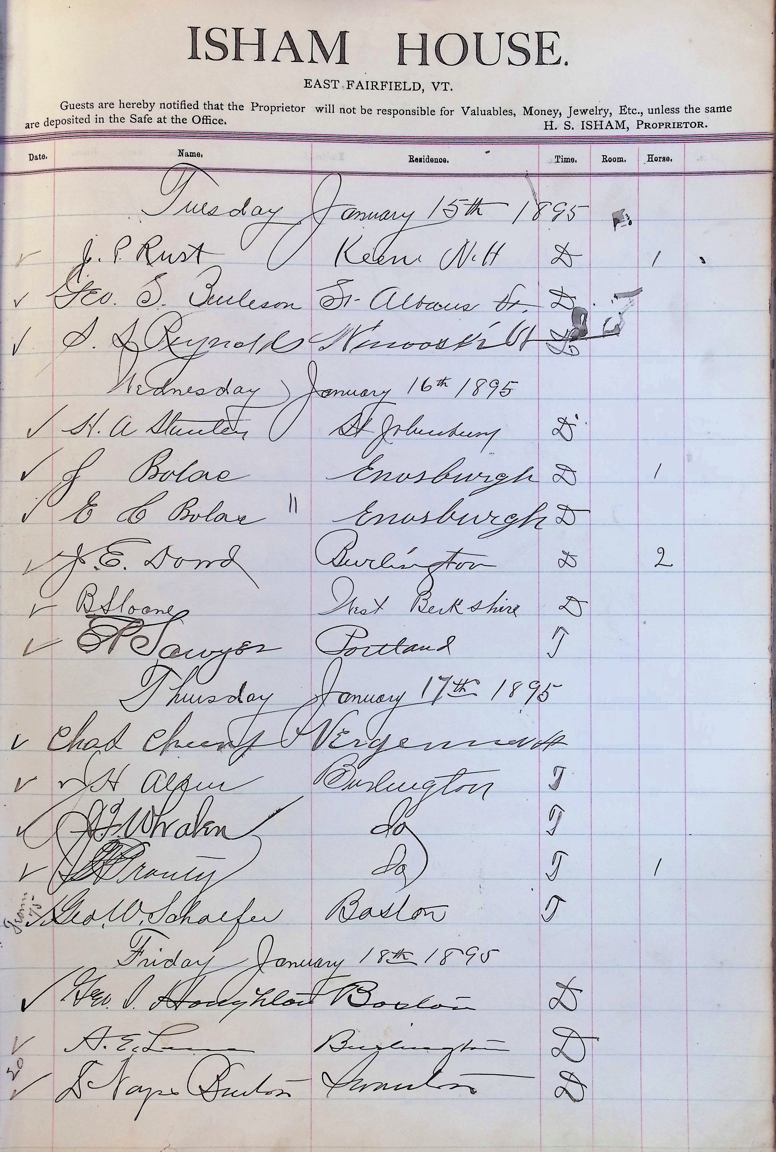 Isham Hotel register Vol. 3, Page 269