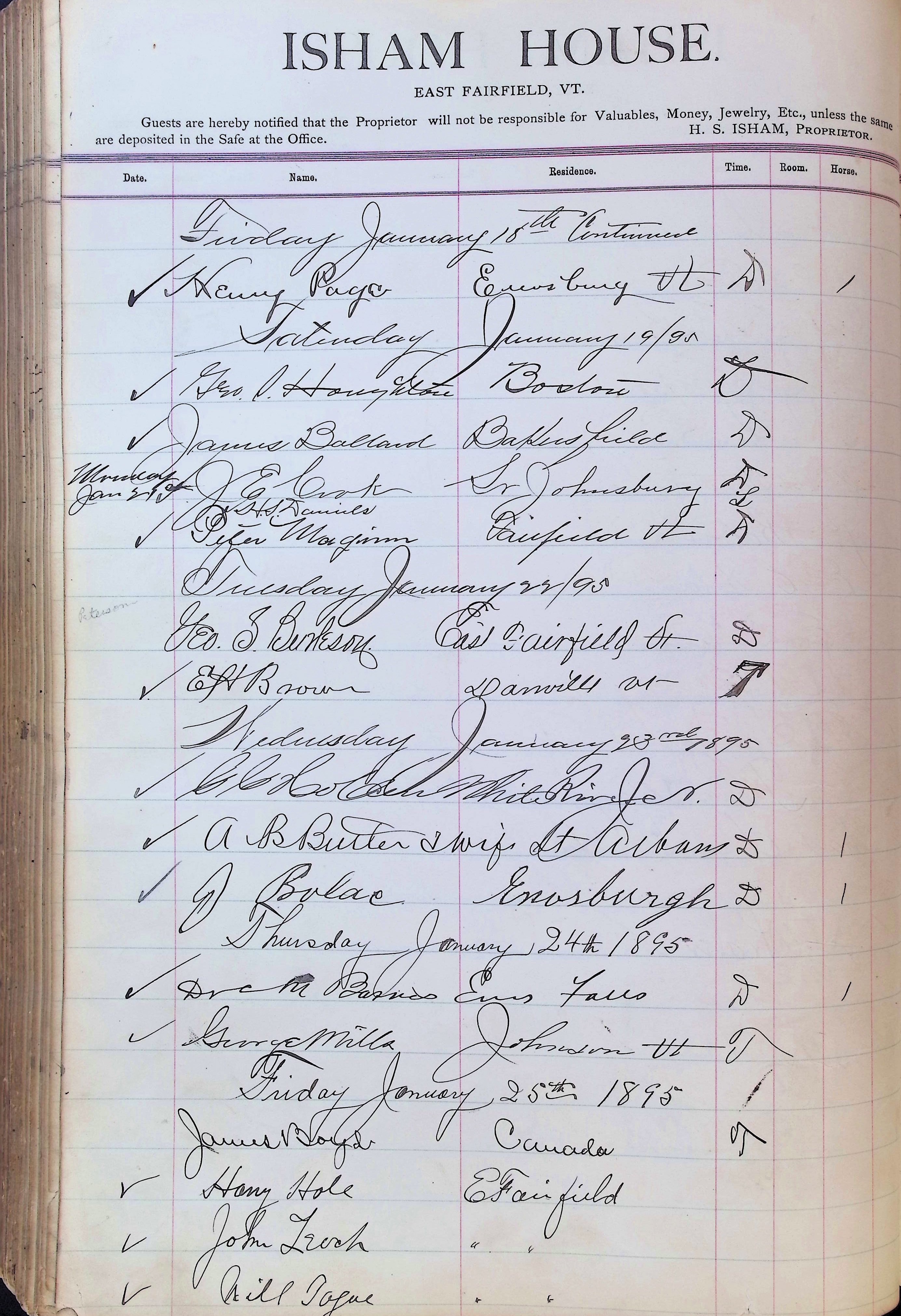 Isham Hotel register Vol. 3, Page 270